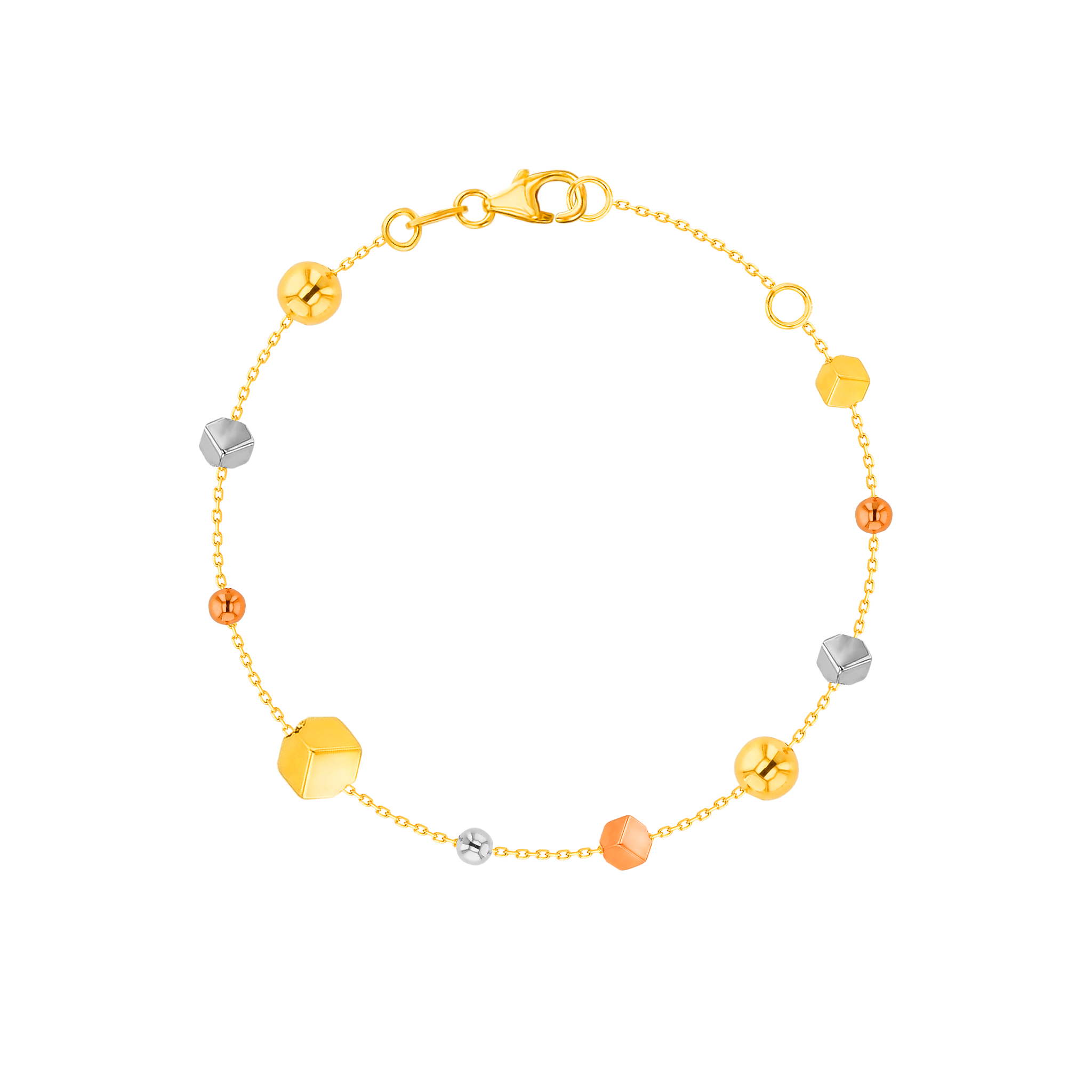 Cubes Dense Beads Bracelet in 18K Yellow & White Gold 