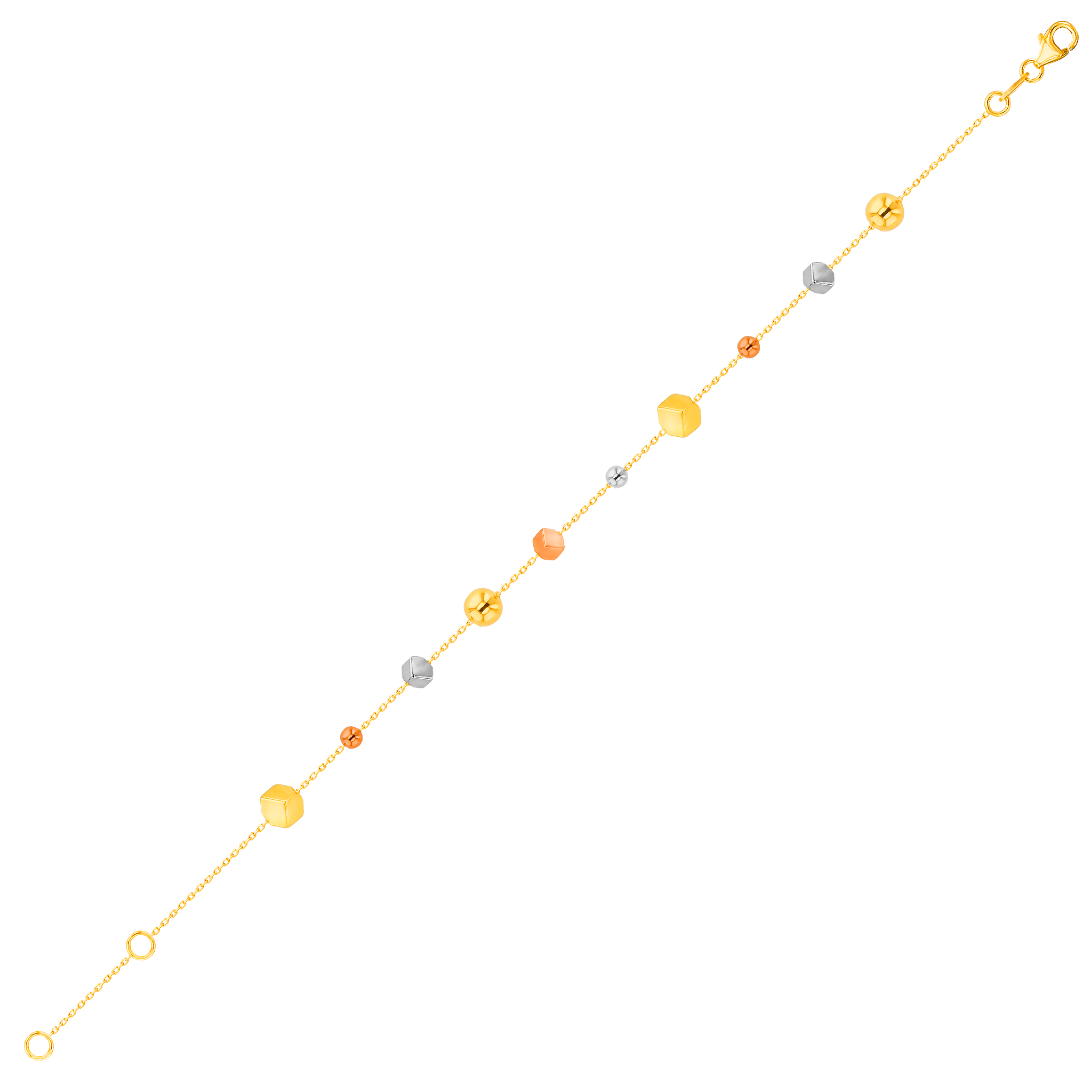 Cubes Dense Beads Bracelet in 18K Yellow & White Gold 
