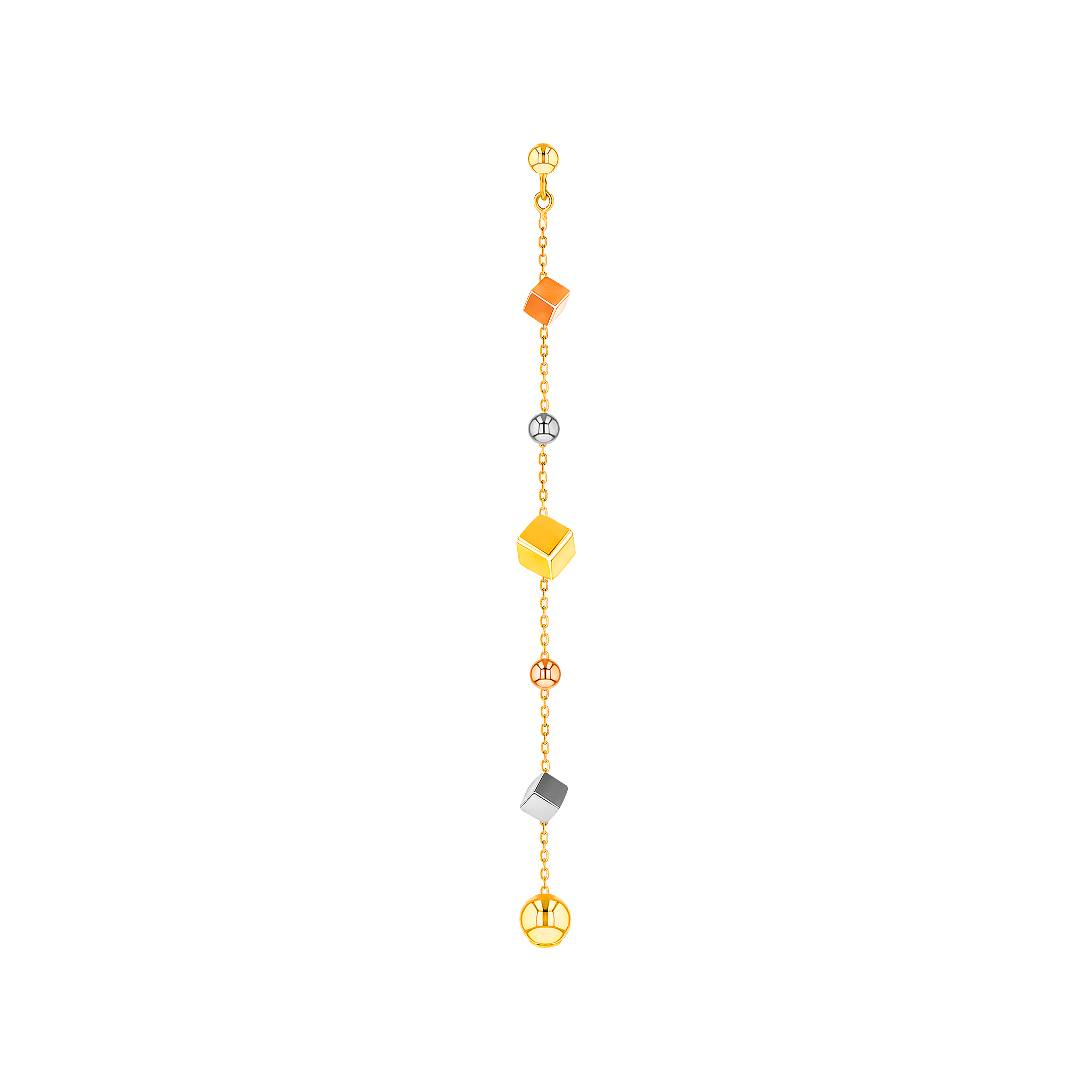 Cubes Long Drop Earrings in 18K Yellow & White Gold 