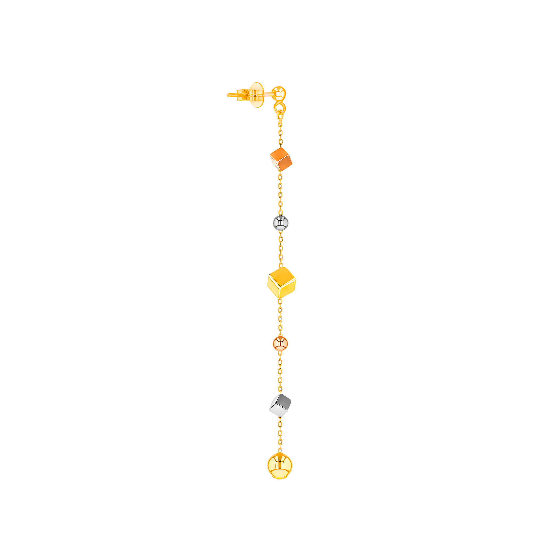 Cubes Long Drop Earrings in 18K Yellow & White Gold 