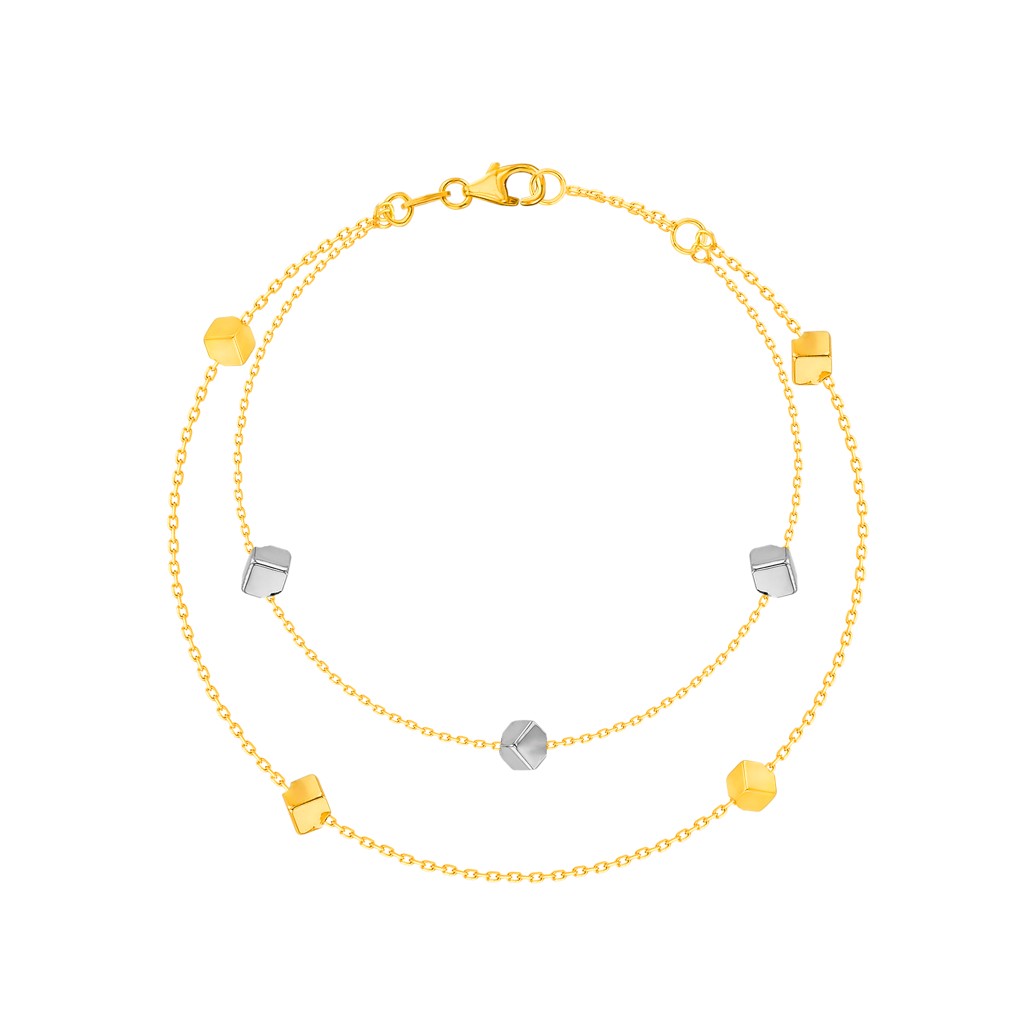 Cubes Double Chain Bracelet in 18K Yellow, White & Rose Gold