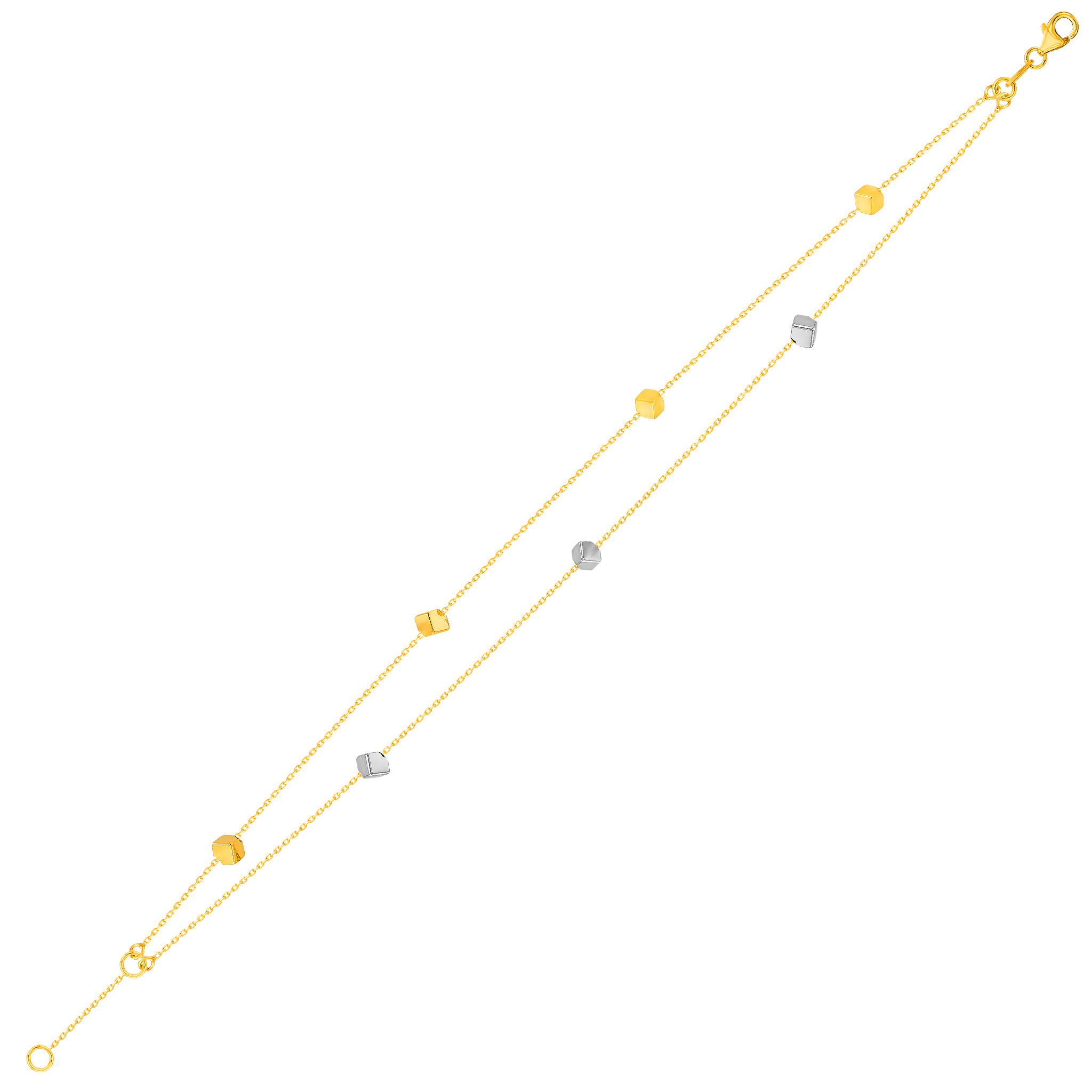 Cubes Double Chain Bracelet in 18K Yellow, White & Rose Gold