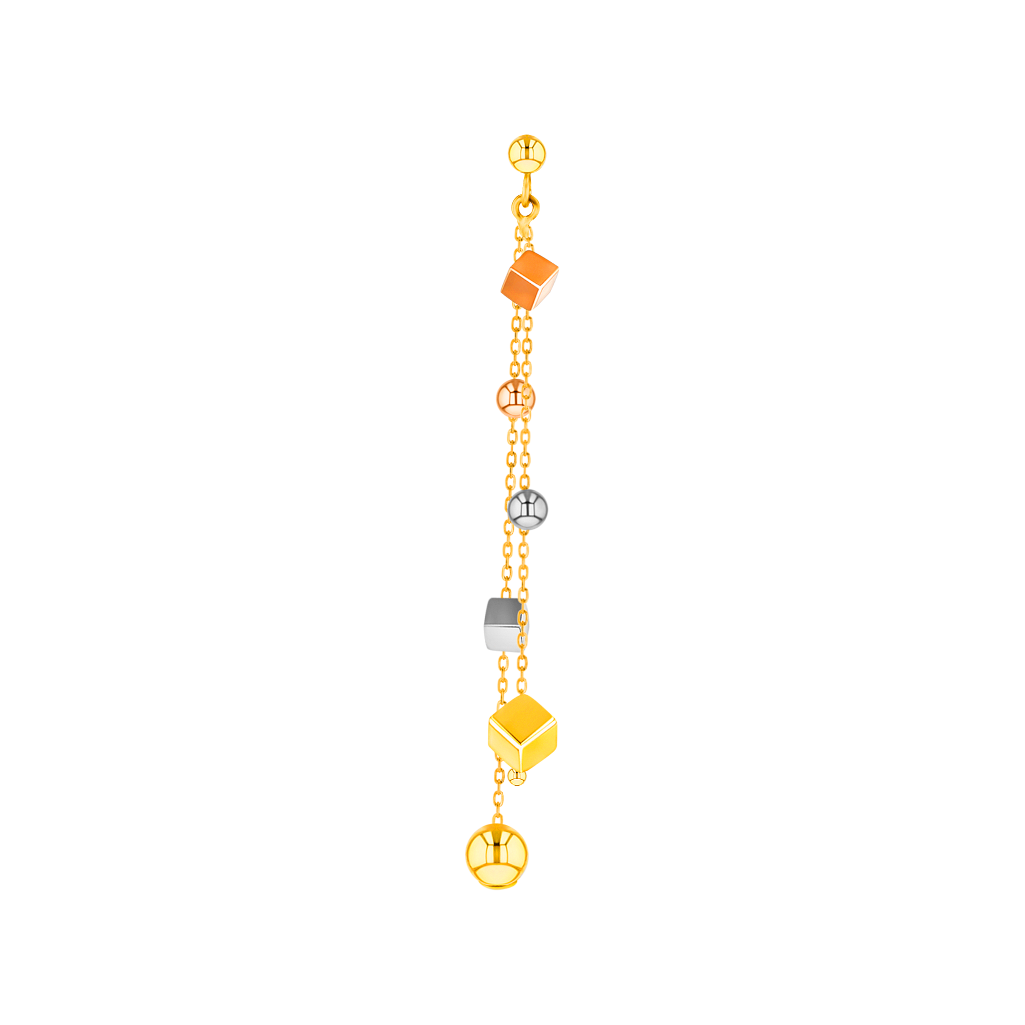 Cubes Multi Chain Drop Earrings in 18K Yellow, White & Rose Gold 