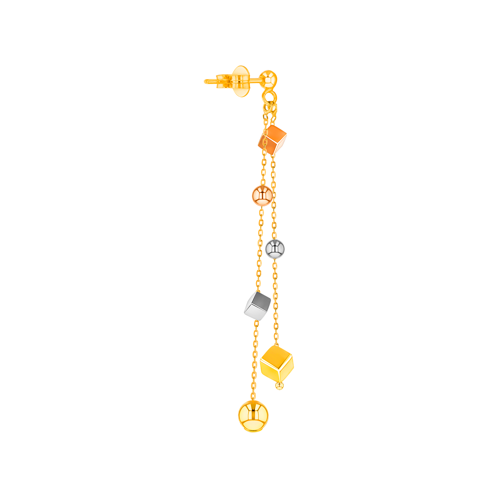 Cubes Multi Chain Drop Earrings in 18K Yellow, White & Rose Gold 