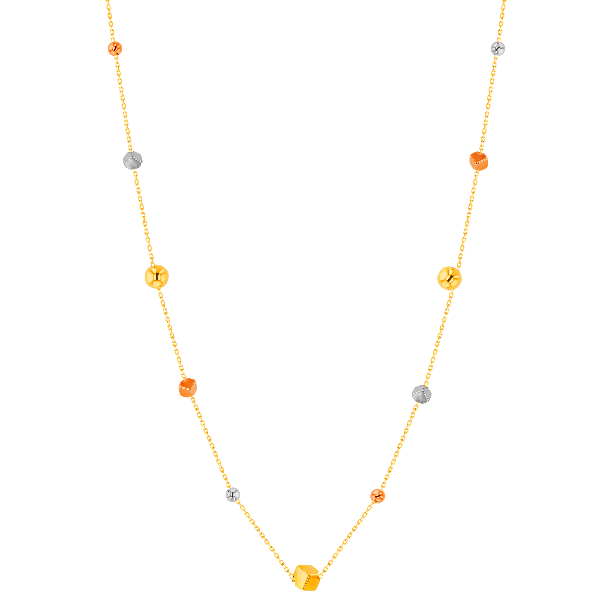 Cubes Tin Cup Necklace 18K Yellow, White & Rose Gold 