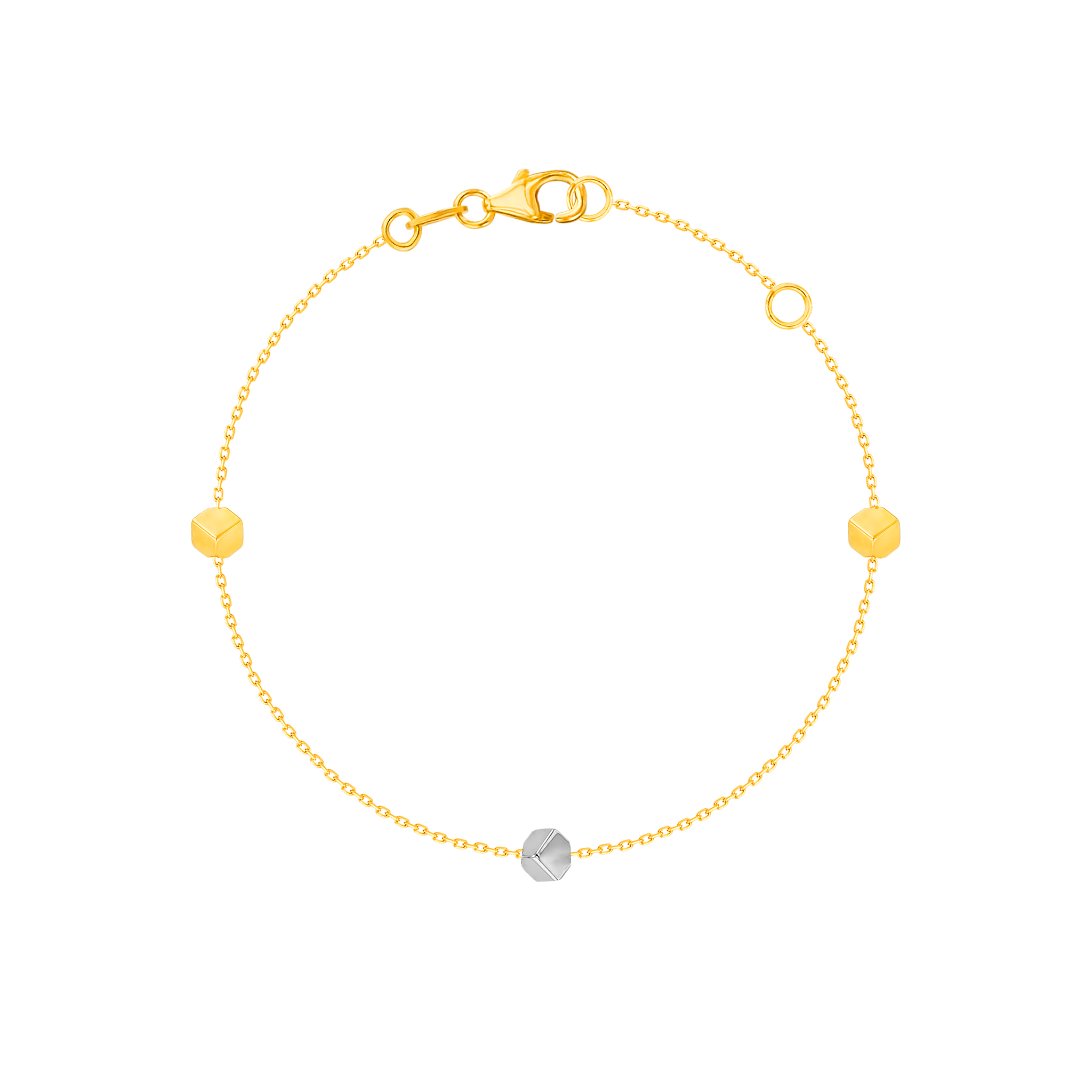 Cubes Single Chain Bracelet 18K Yellow & White Gold 