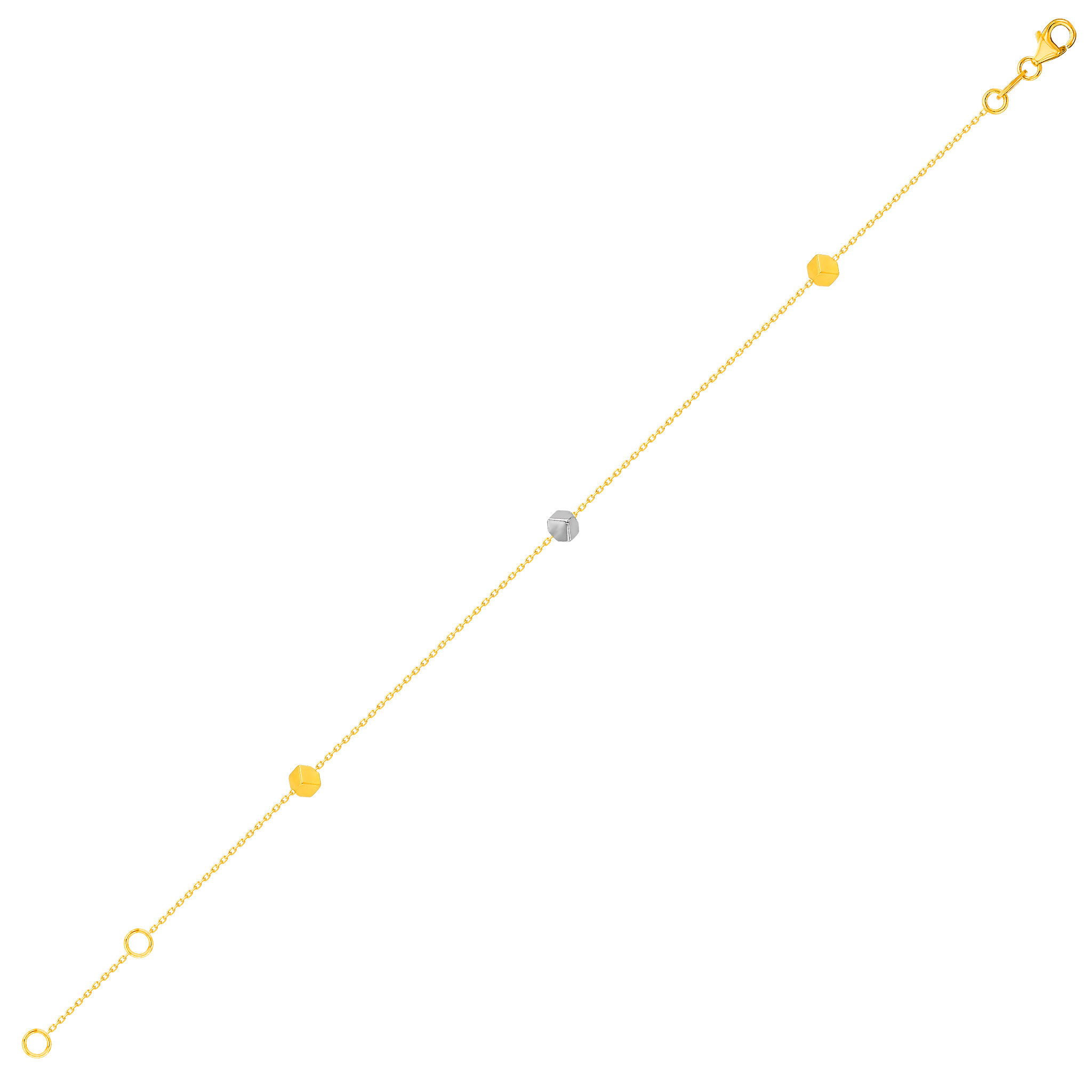 Cubes Single Chain Bracelet 18K Yellow & White Gold 