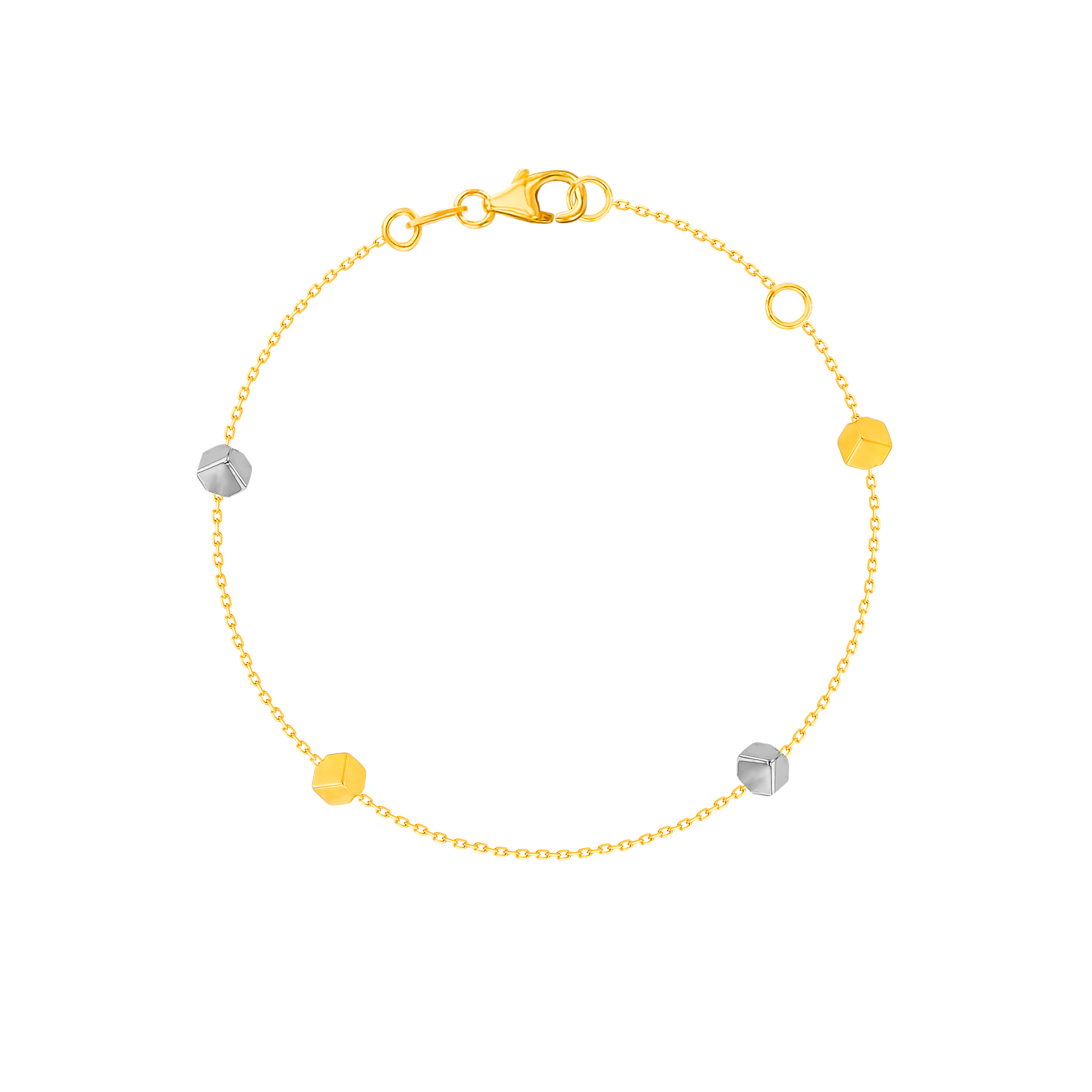 Cubes Single Chain Small Bracelet 18K Yellow & White Gold 
