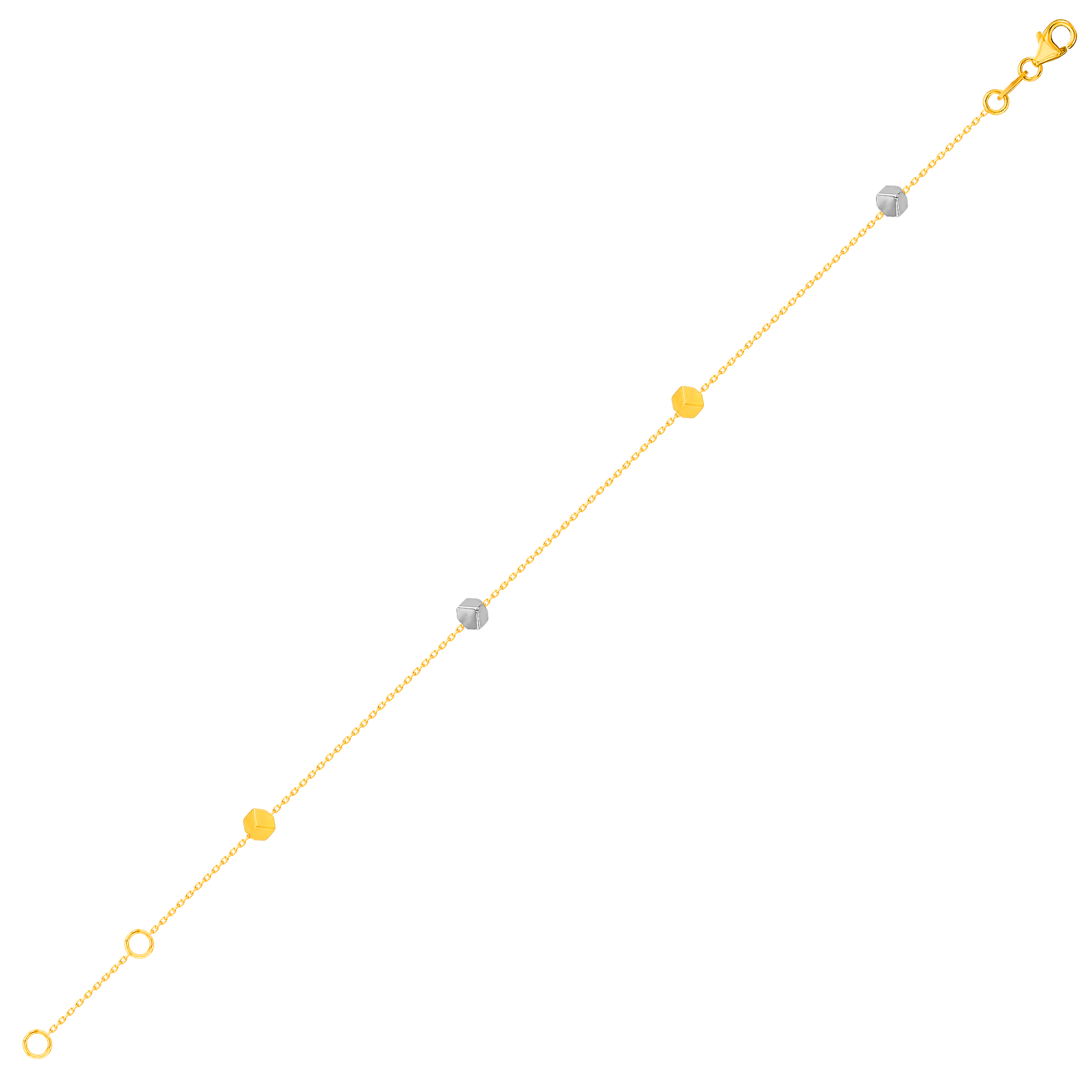 Cubes Single Chain Small Bracelet 18K Yellow & White Gold 