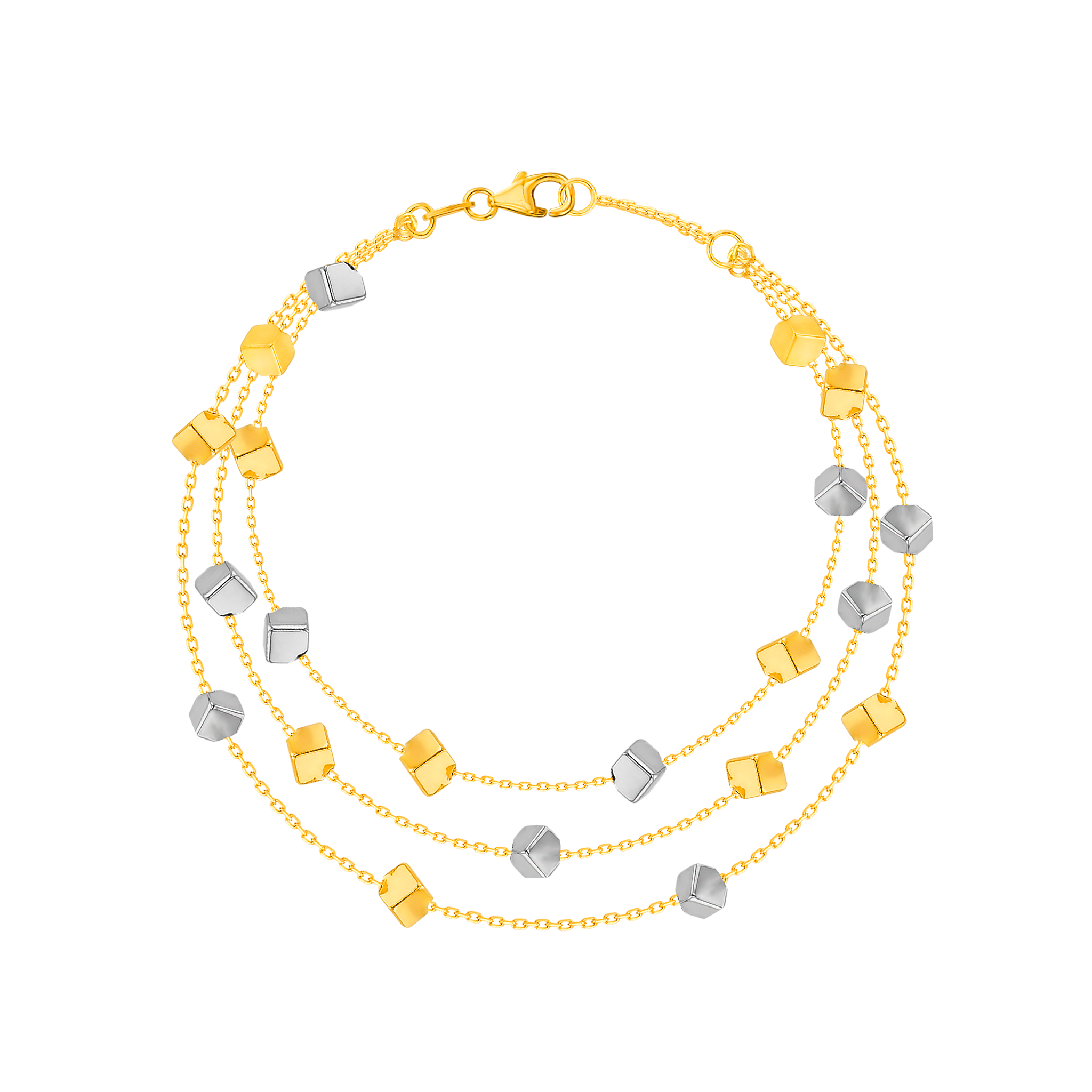 Cubes Multi Chain Bracelet 18K Yellow & White Gold 