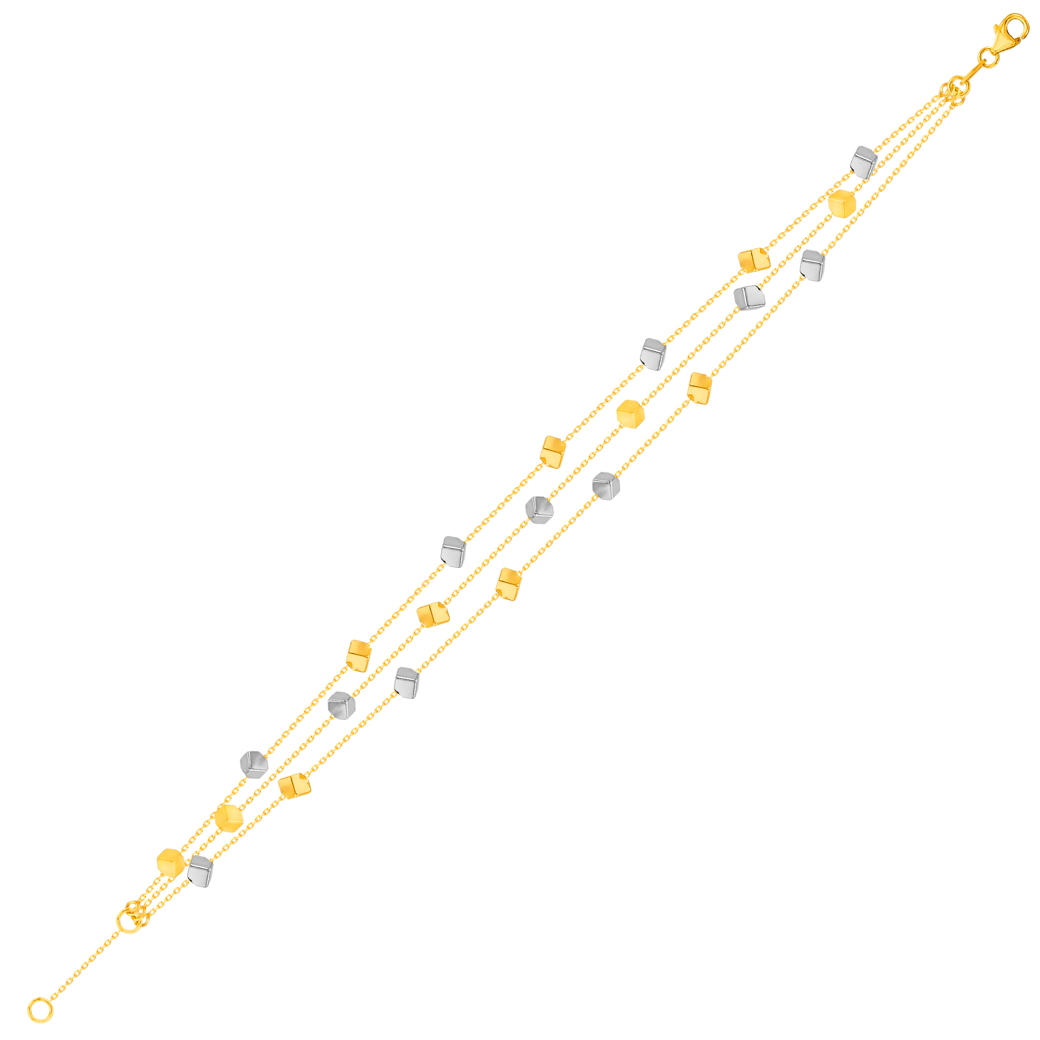 Cubes Multi Chain Bracelet 18K Yellow & White Gold 