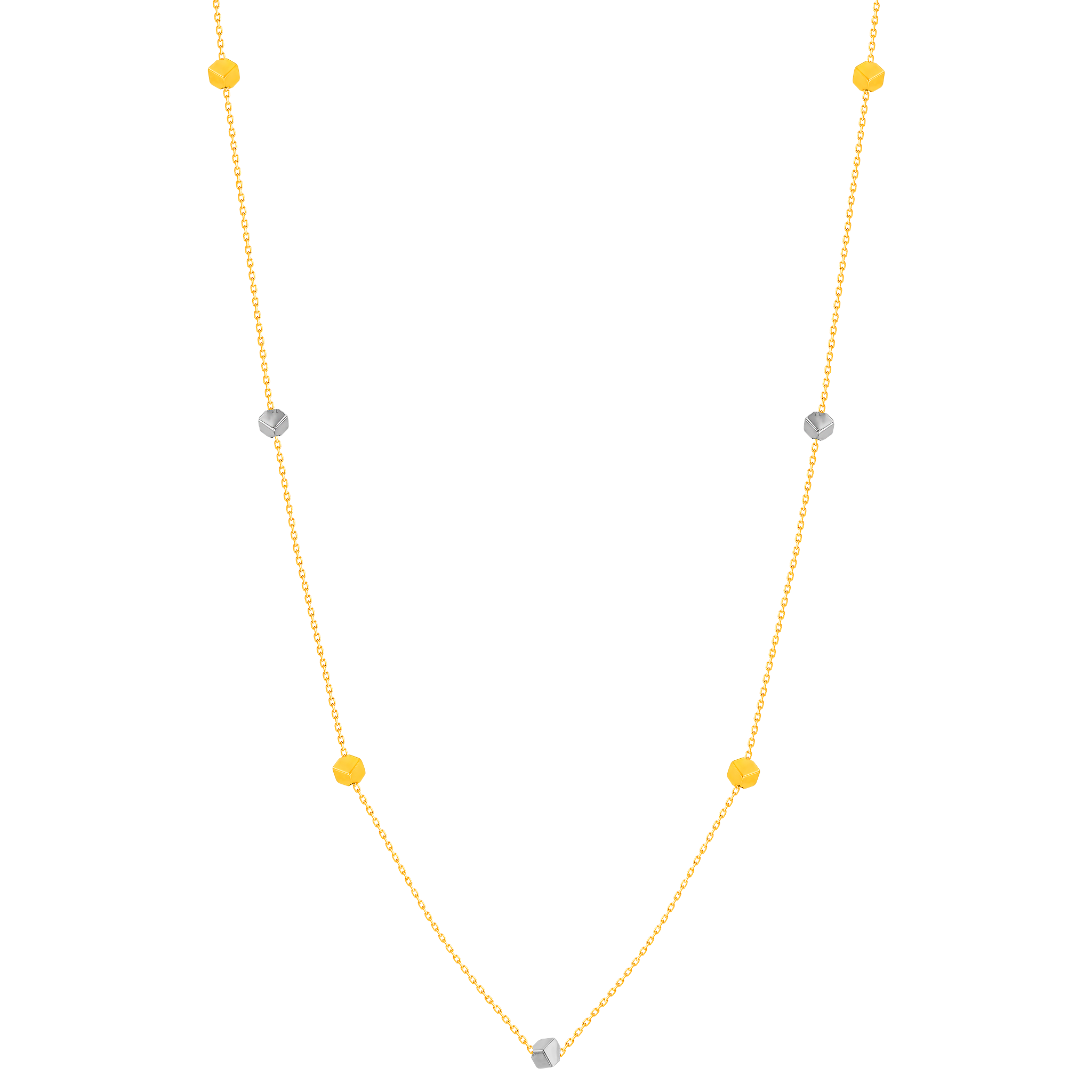 Cubes Tin Cup Necklace 18K Yellow & White Gold 