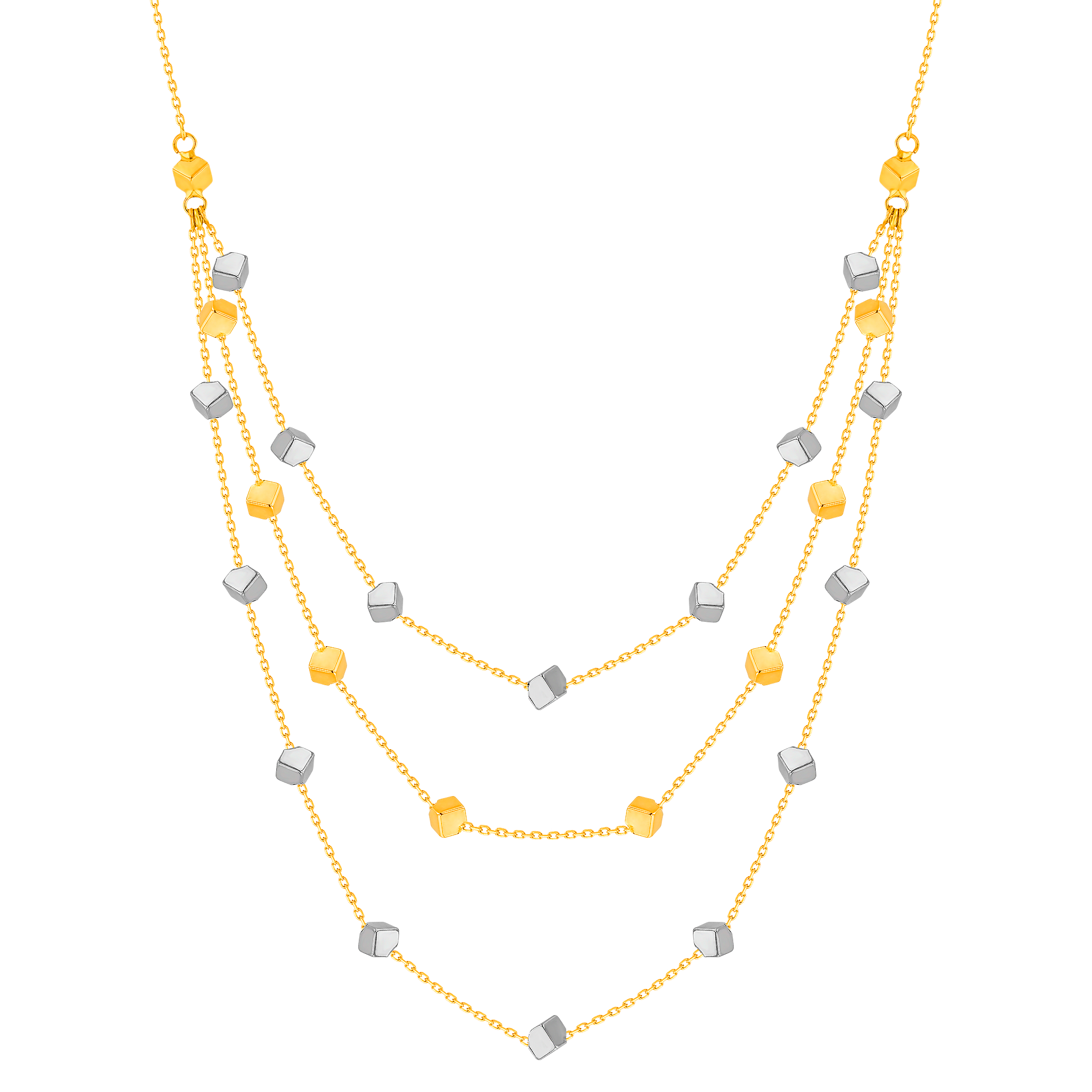 Cubes Tiered Necklace 18K Yellow & White Gold 