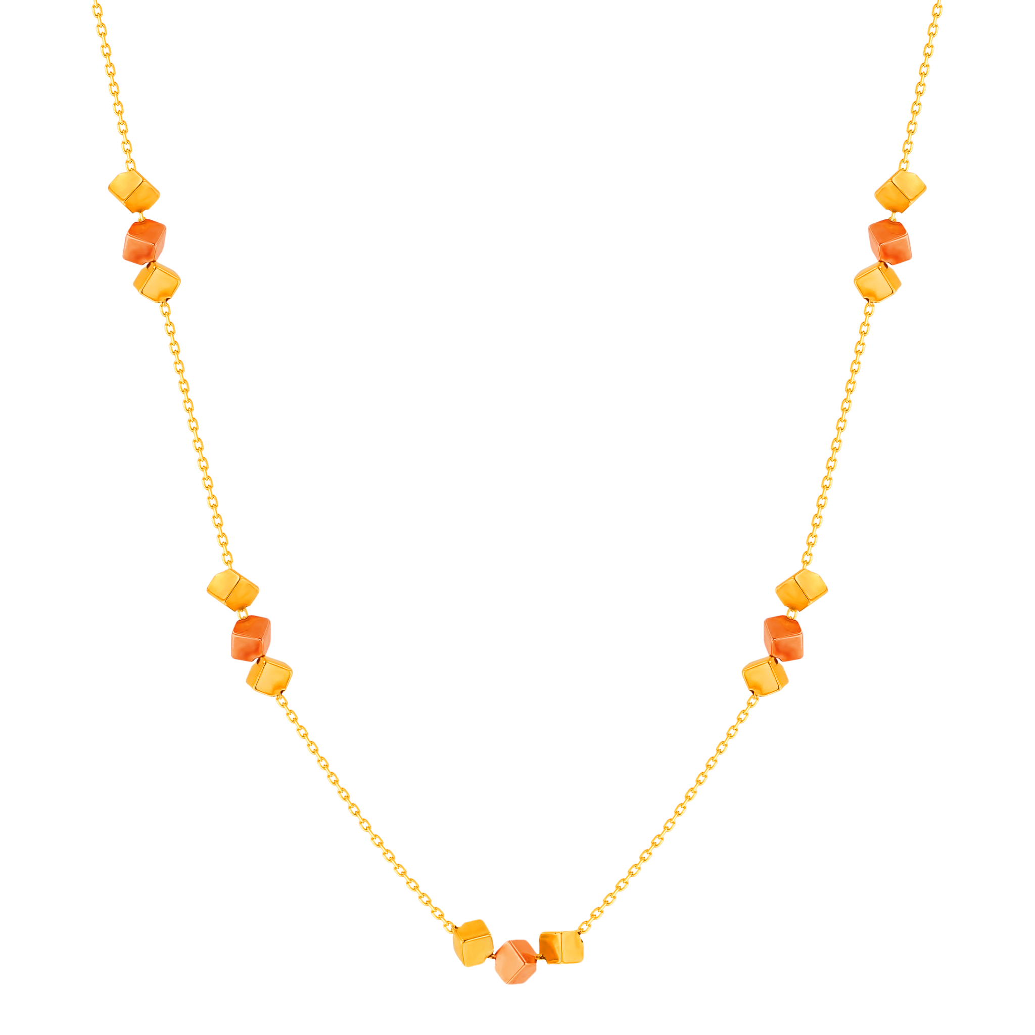 Cubes Tin Cup Chain & Beads 18K Yellow Gold 