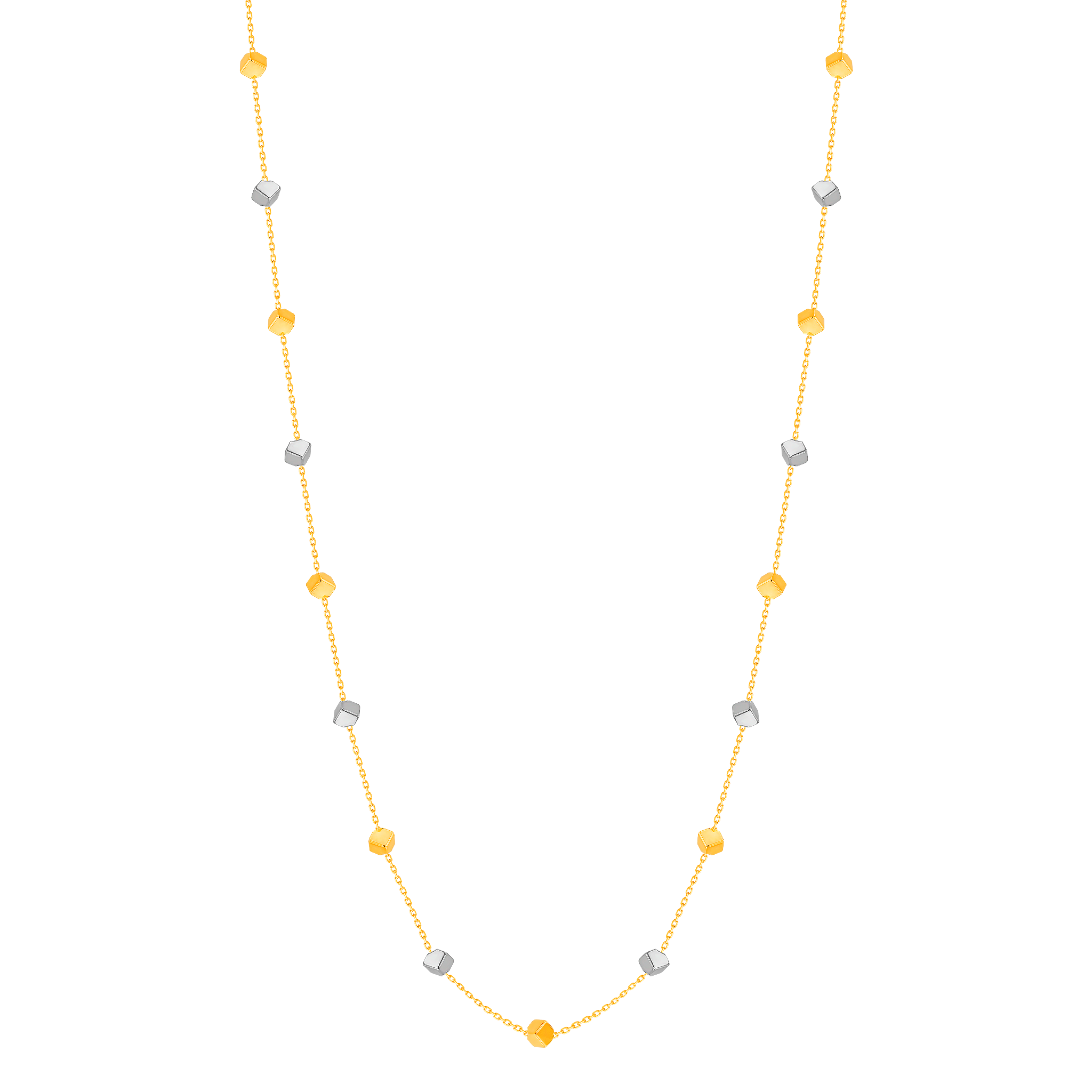 Cubes Tin Cup Necklace 18K Yellow & White Gold 