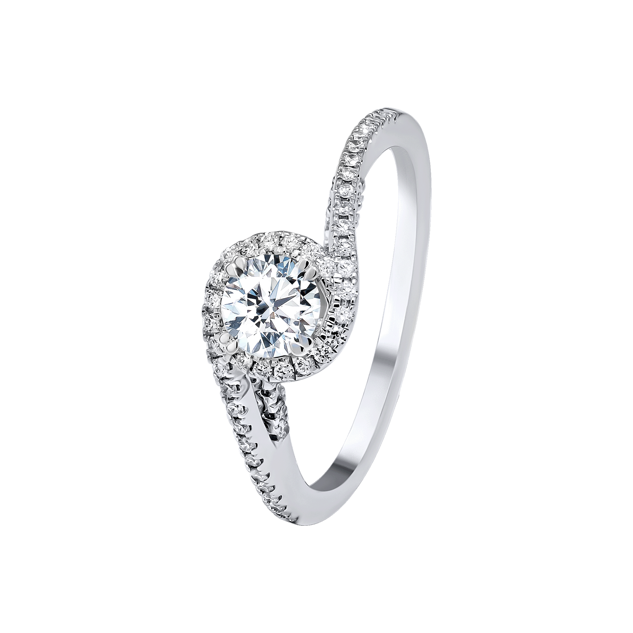Damas Engagement 0.5 Carat Round Brilliant Diamond Engagment Ring With Double Spiral Diamond Studded Band 