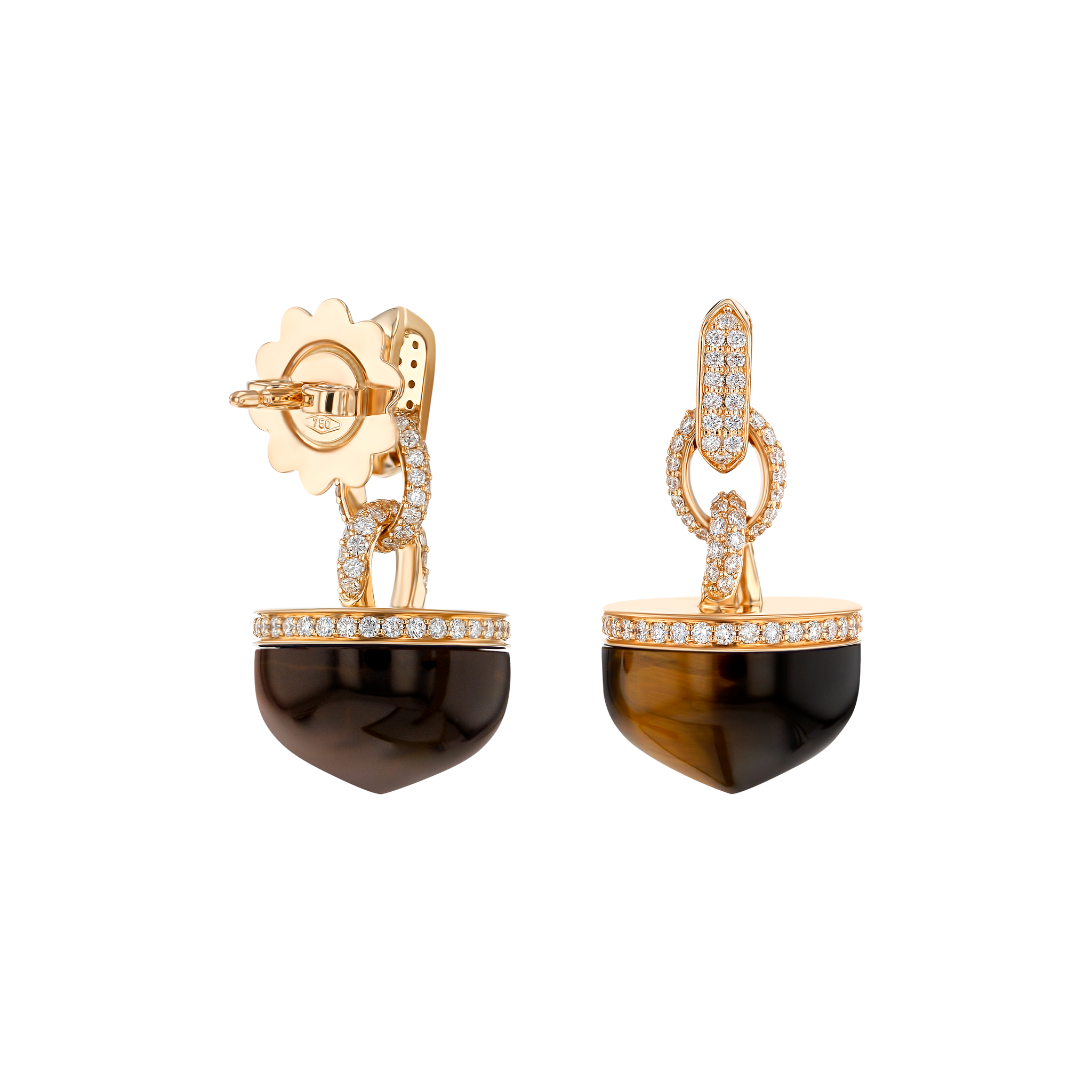 Dome Majesty Tiger Eye Diamond Earrings
