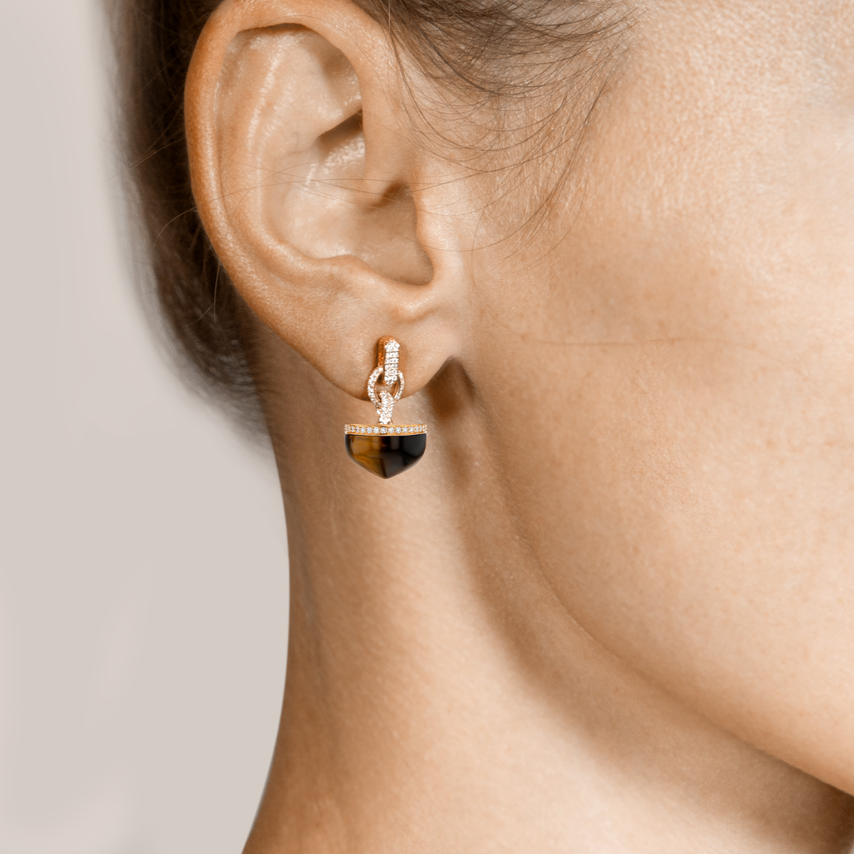 Dome Majesty Tiger Eye Diamond Earrings