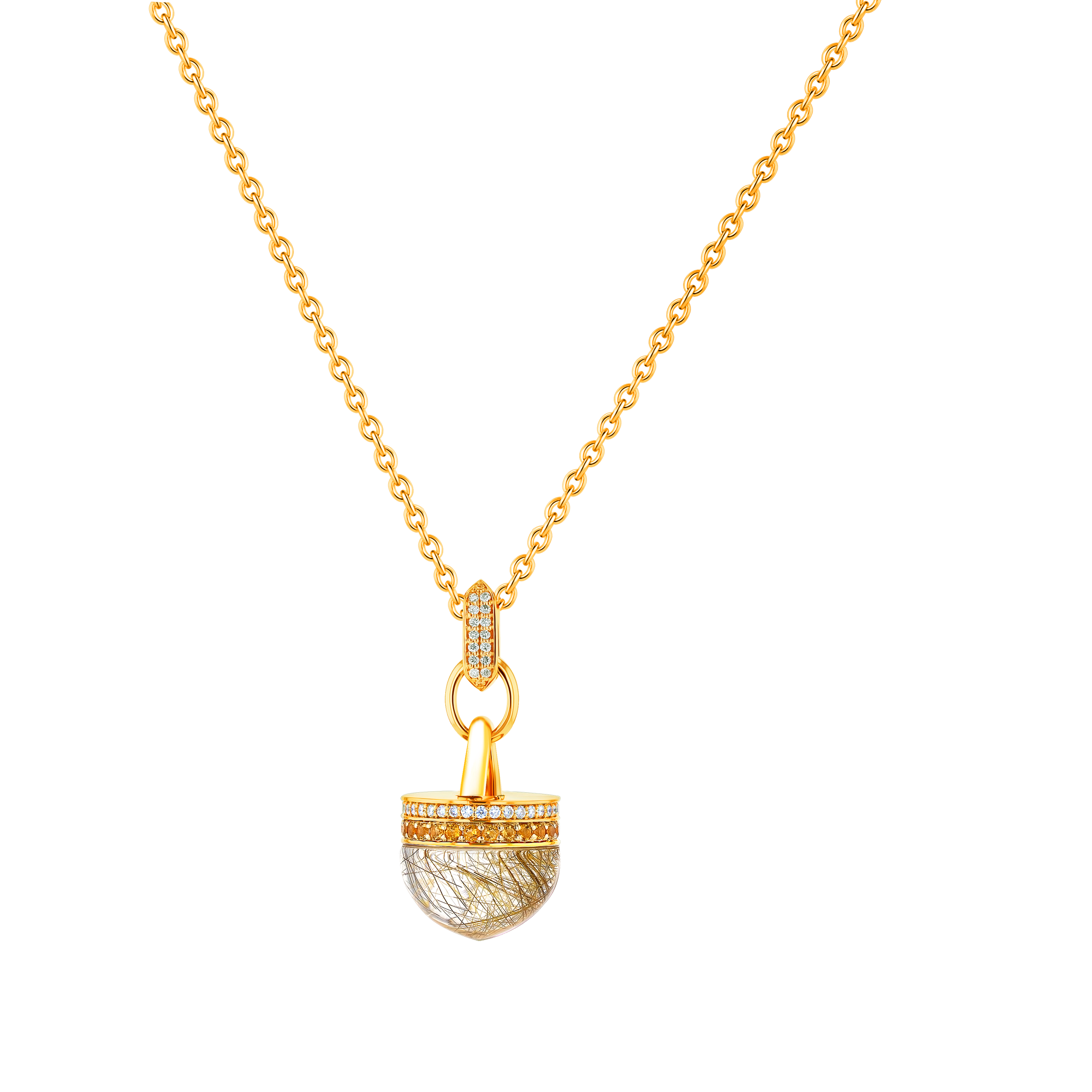 Dome Majesty Golden Rutilated Stone and Citrine Diamond Necklace