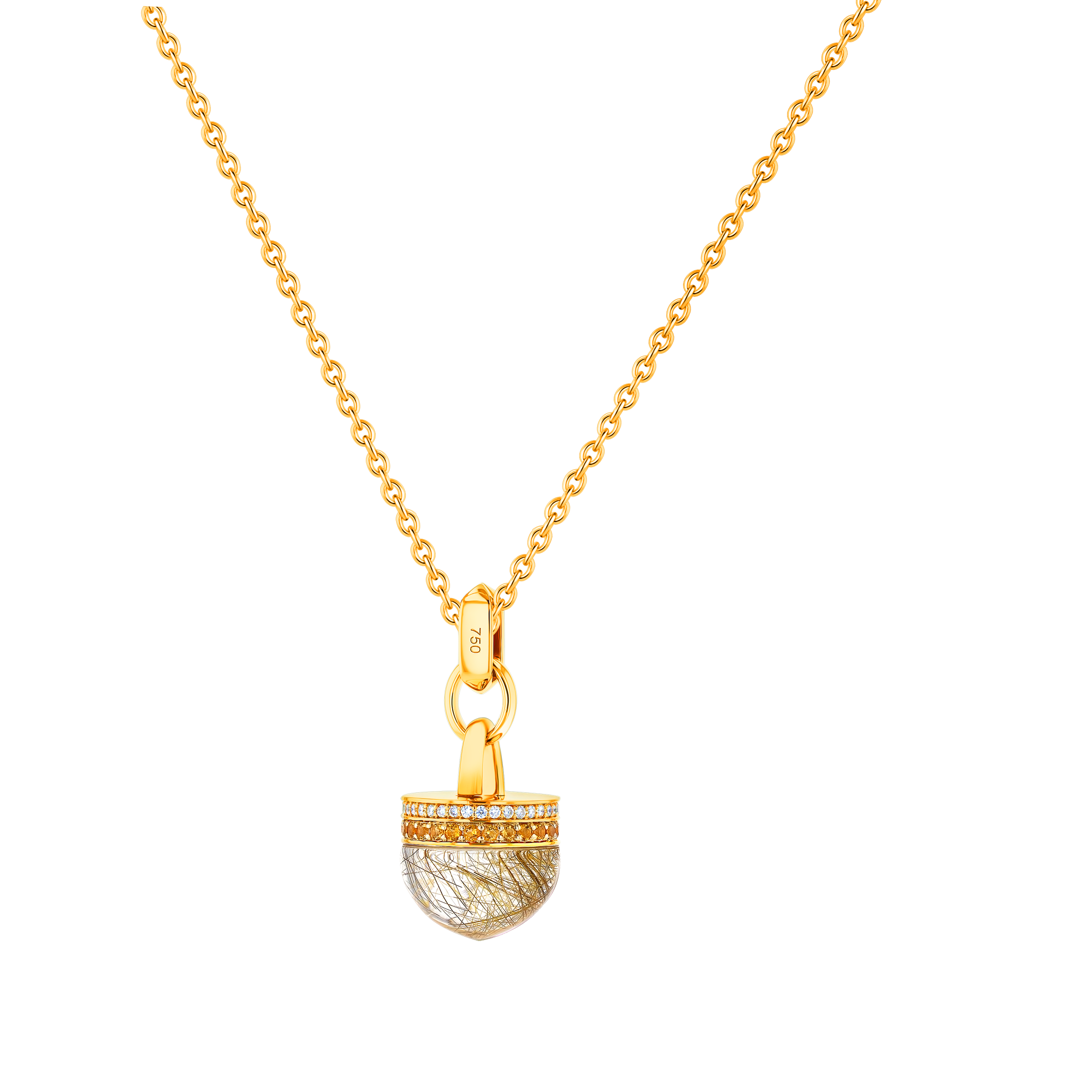Dome Majesty Golden Rutilated Stone and Citrine Diamond Necklace
