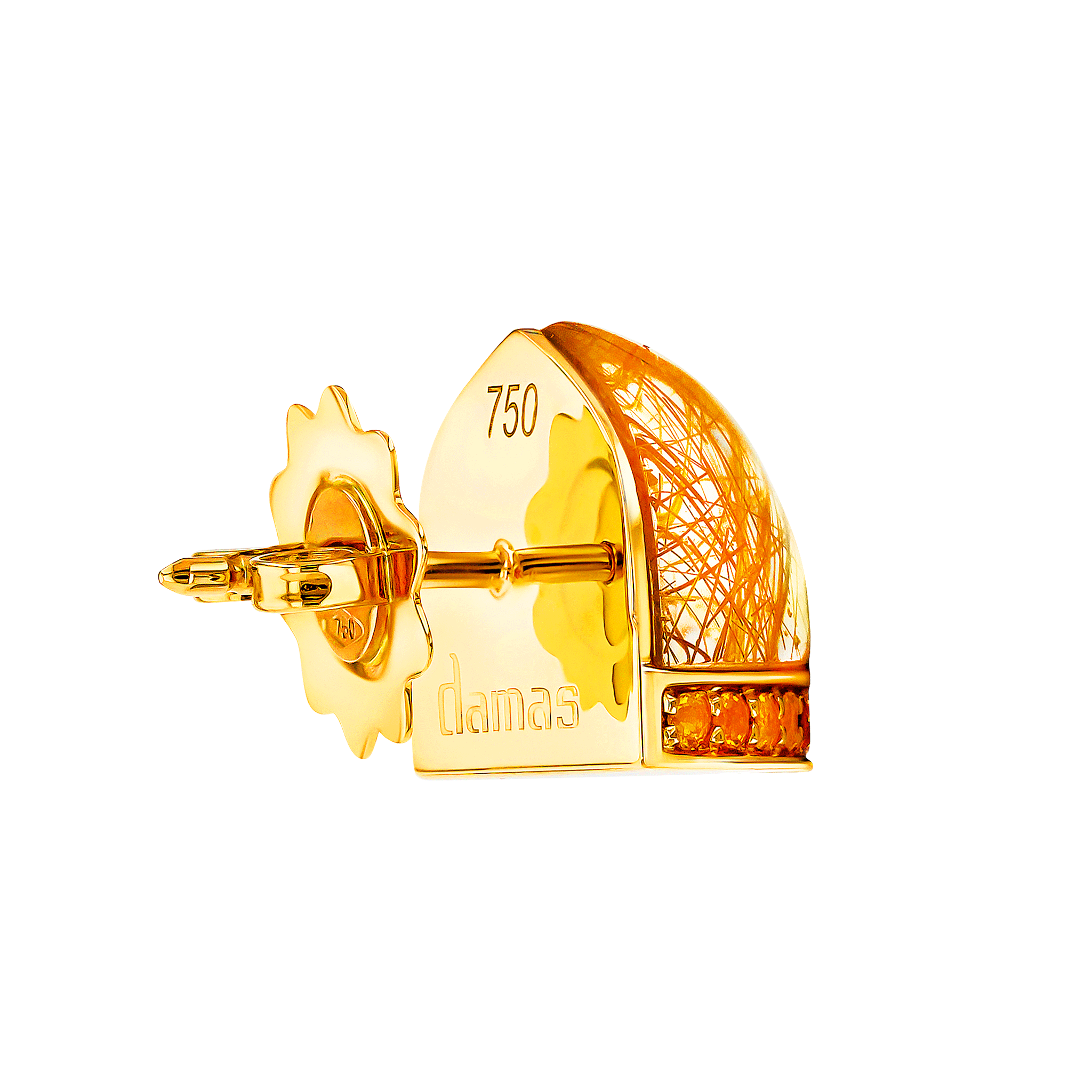 Dome Nobel Golden Rutilated Stone and Citrine Pave Stud Earrings  