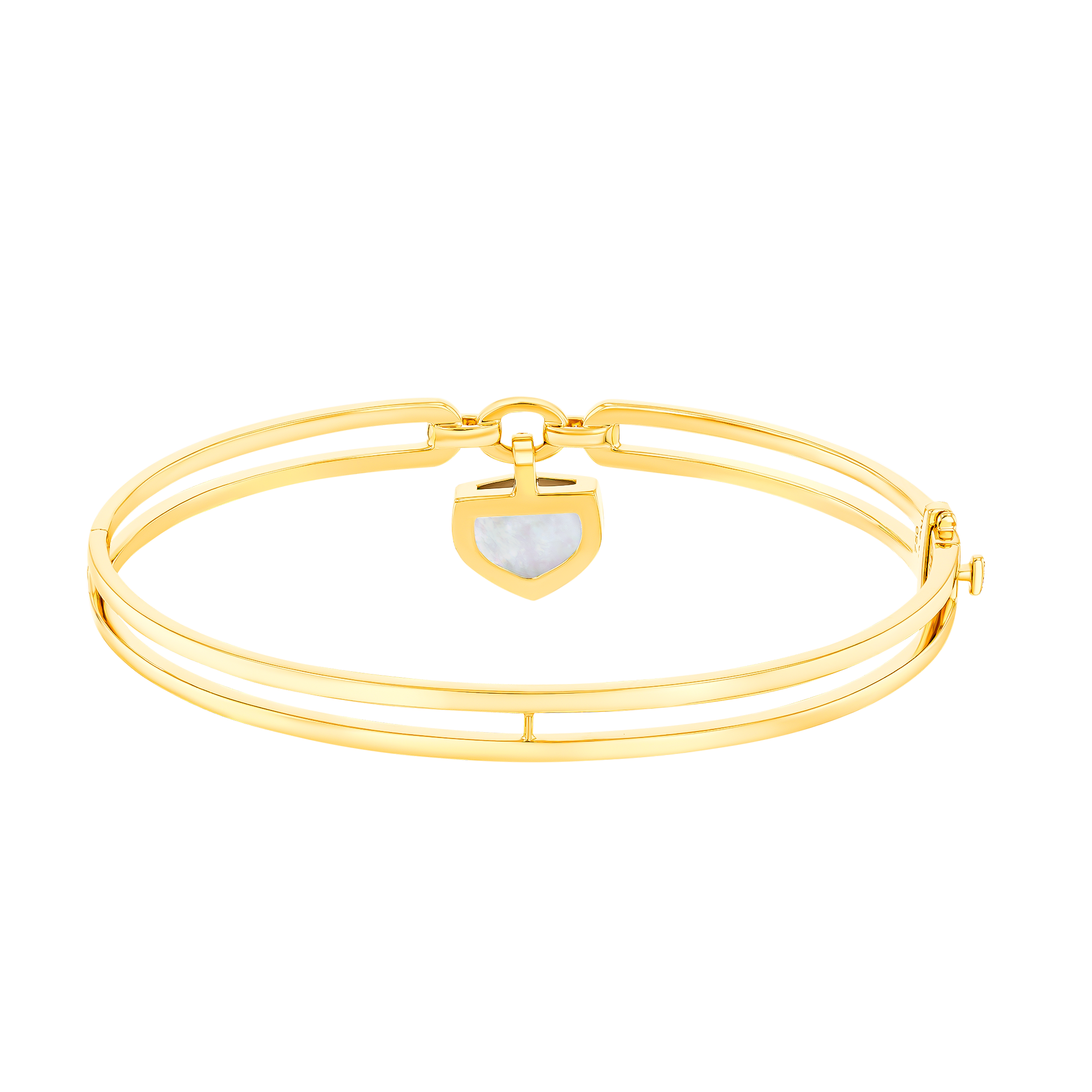 Dome Art Deco Yellow Gold Bangle with Mother of Pearl and Diamond