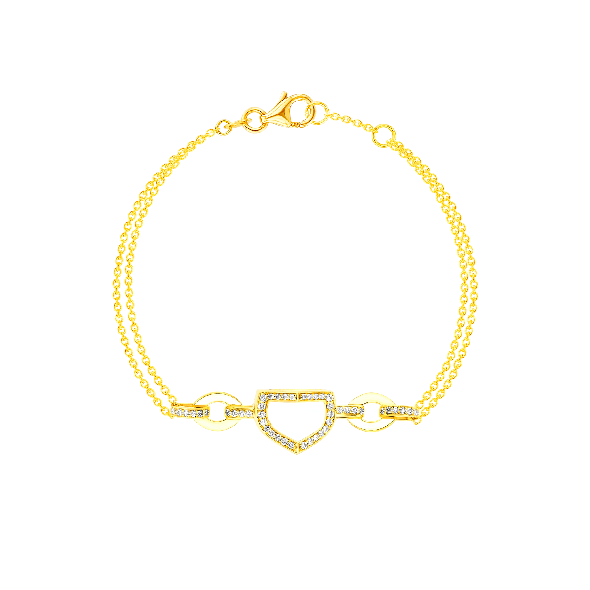 Dome Art Deco Yellow Gold Bracelet with Mother of Pearl and Diamond