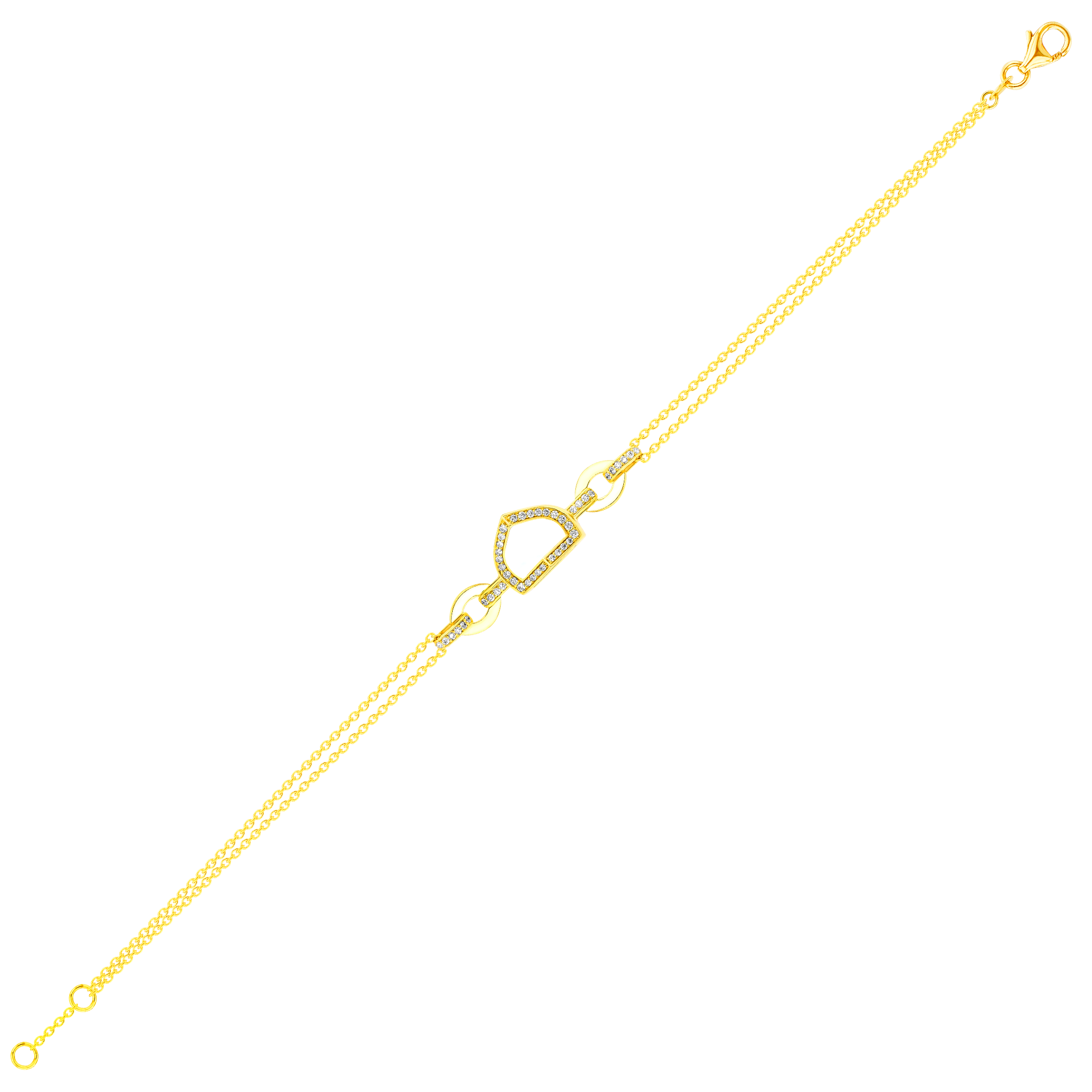 Dome Art Deco Yellow Gold Bracelet with Mother of Pearl and Diamond