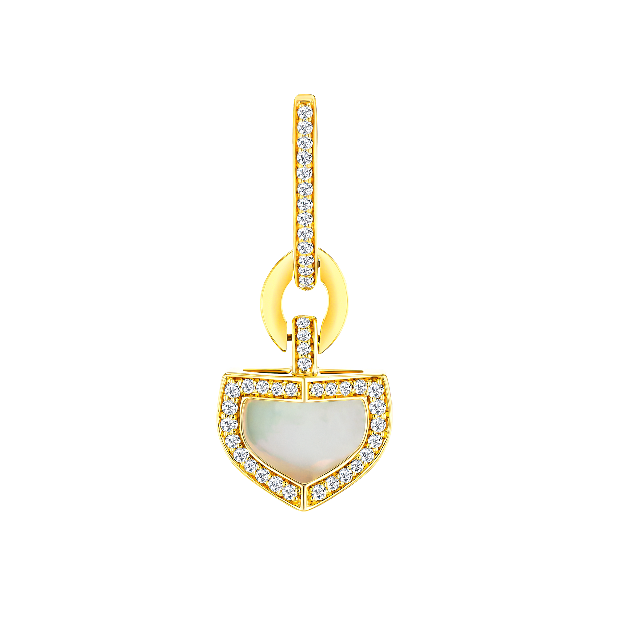 Dome Art Deco Yellow Gold Earrings with Mother of Pearl and Diamond