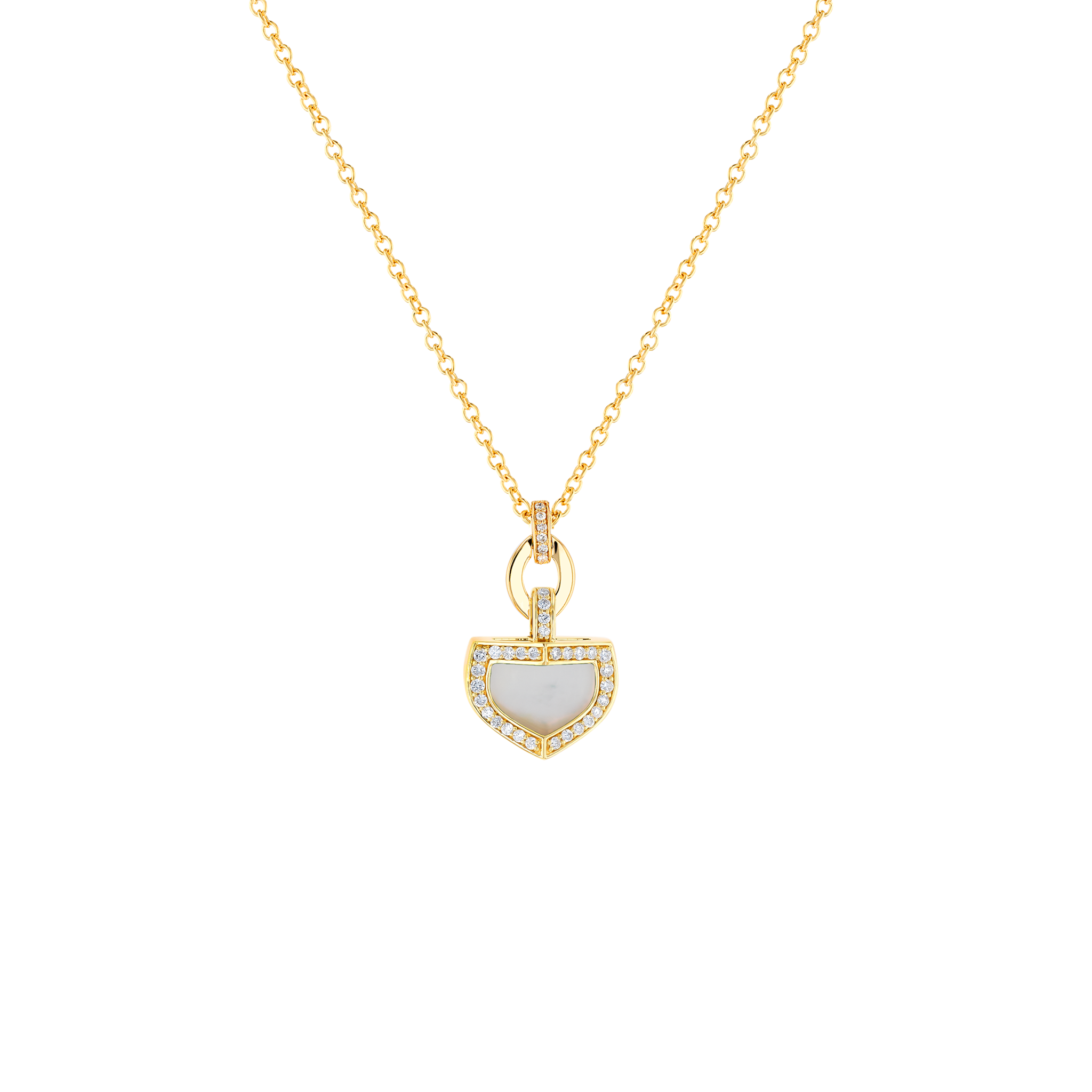 Dome Art Deco Yellow Gold Necklace with Mother of Pearl and Diamond