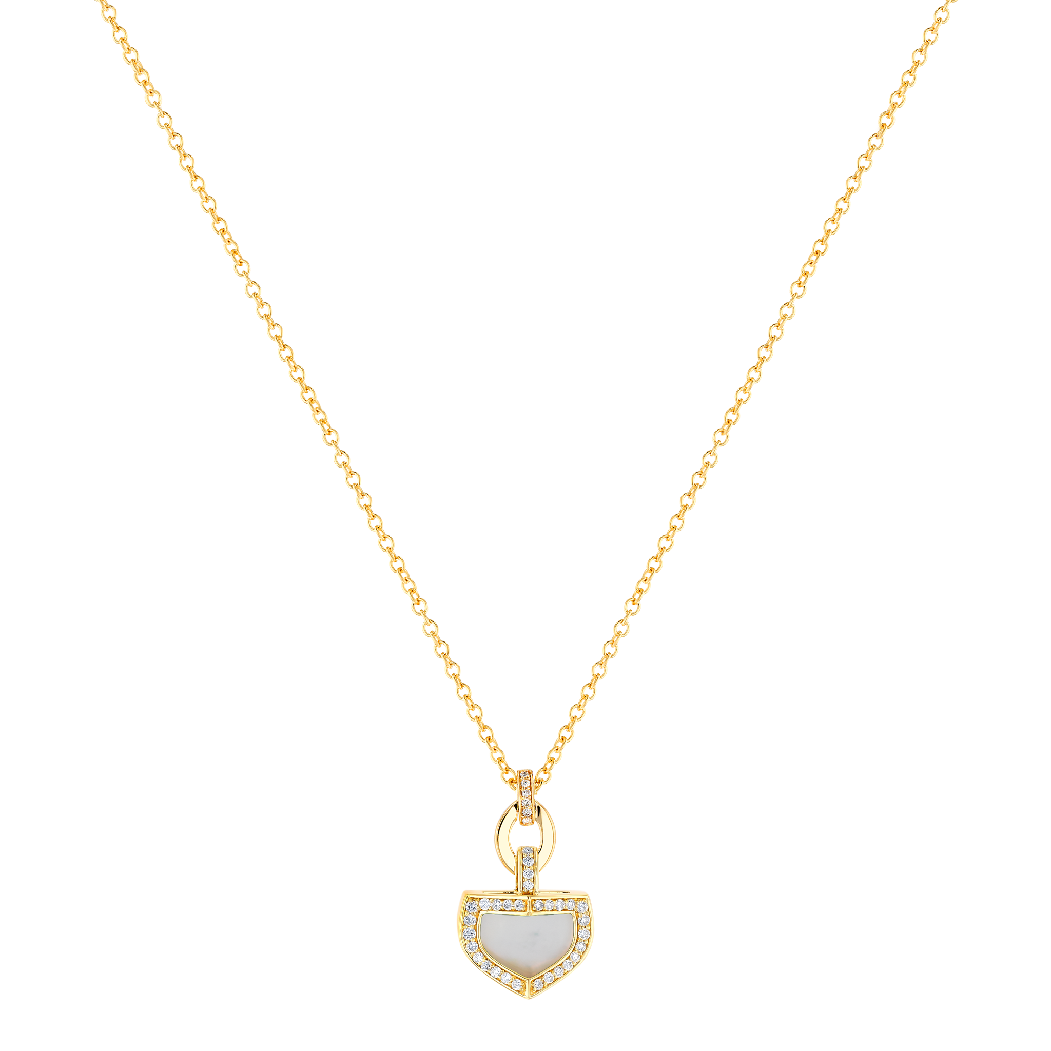 Dome Art Deco Yellow Gold Necklace with Mother of Pearl and Diamond