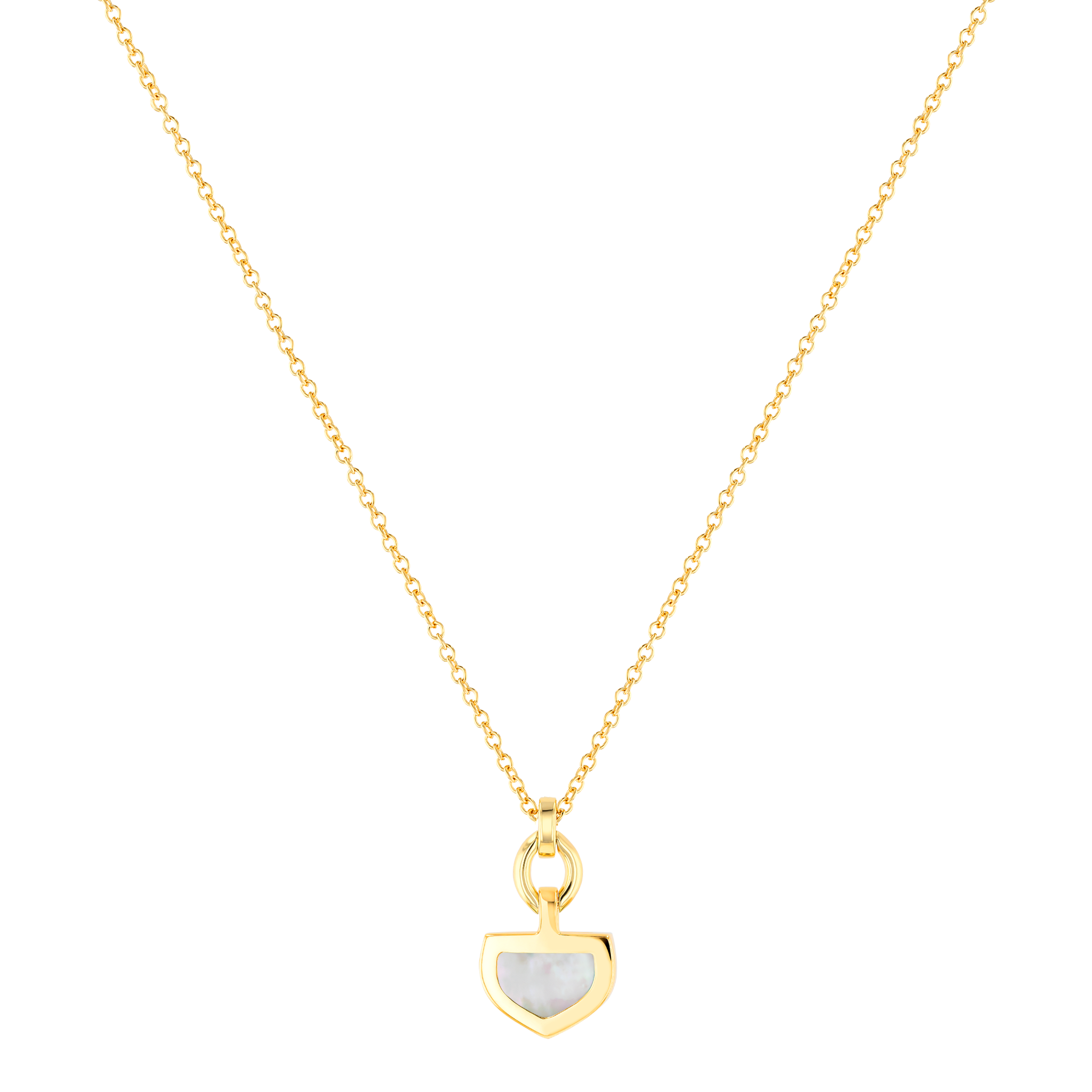 Dome Art Deco Yellow Gold Necklace with Mother of Pearl and Diamond
