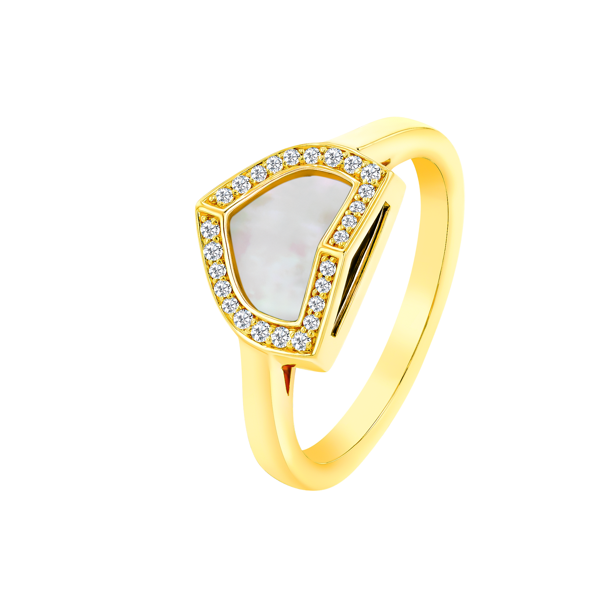 Dome Art Deco Yellow Gold Ring with Mother of Pearl and Diamond