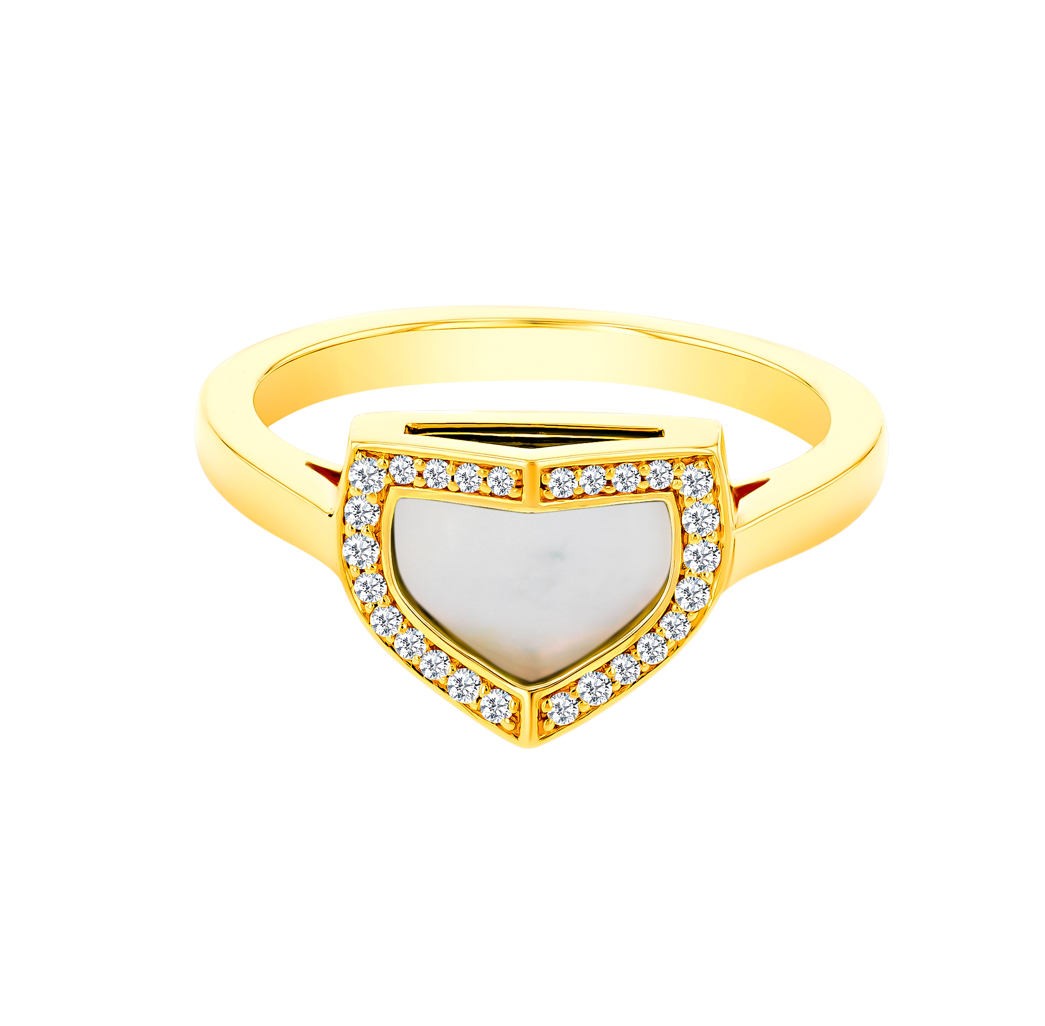 Dome Art Deco Yellow Gold Ring with Mother of Pearl and Diamond
