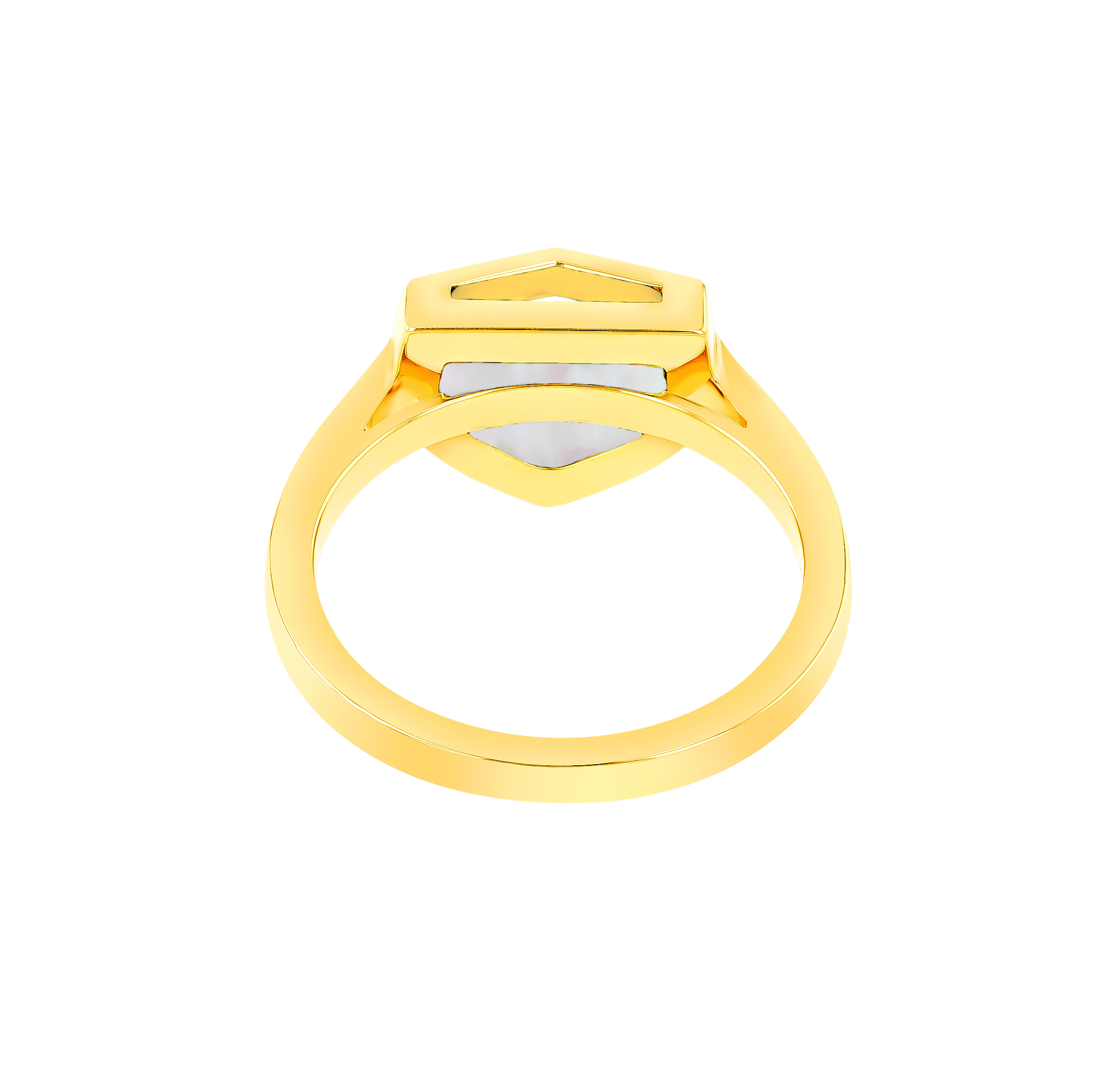 Dome Art Deco Yellow Gold Ring with Mother of Pearl and Diamond