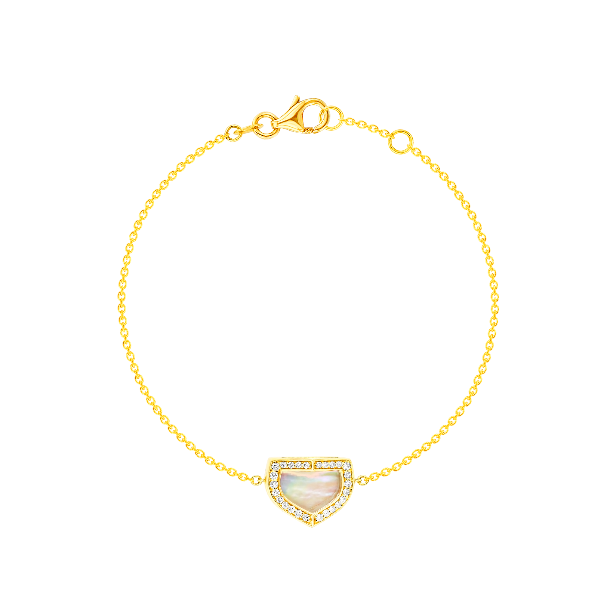 Dome Art Deco Yellow Gold Bracelet with Mother of Pearl and Diamond