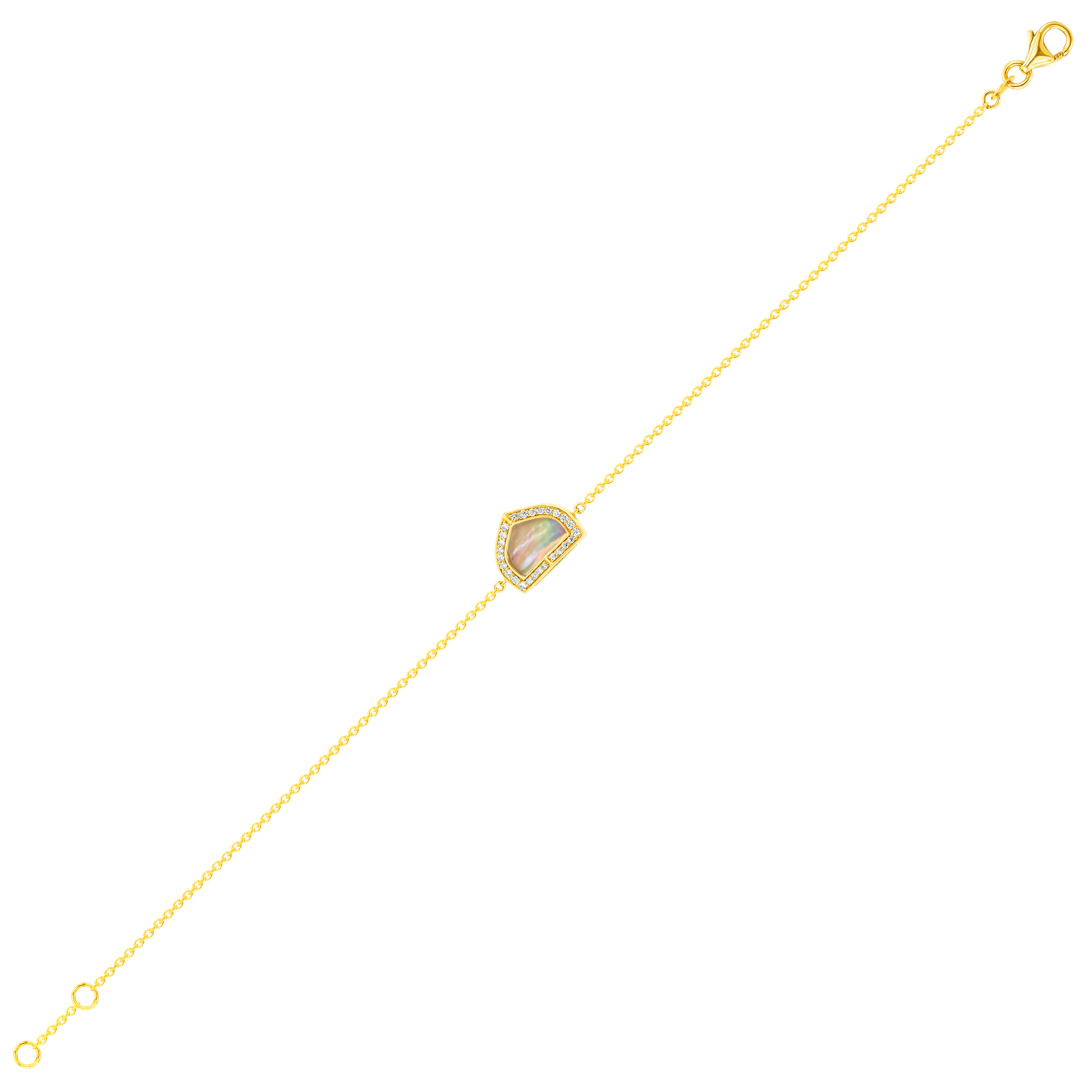 Dome Art Deco Yellow Gold Bracelet with Mother of Pearl and Diamond