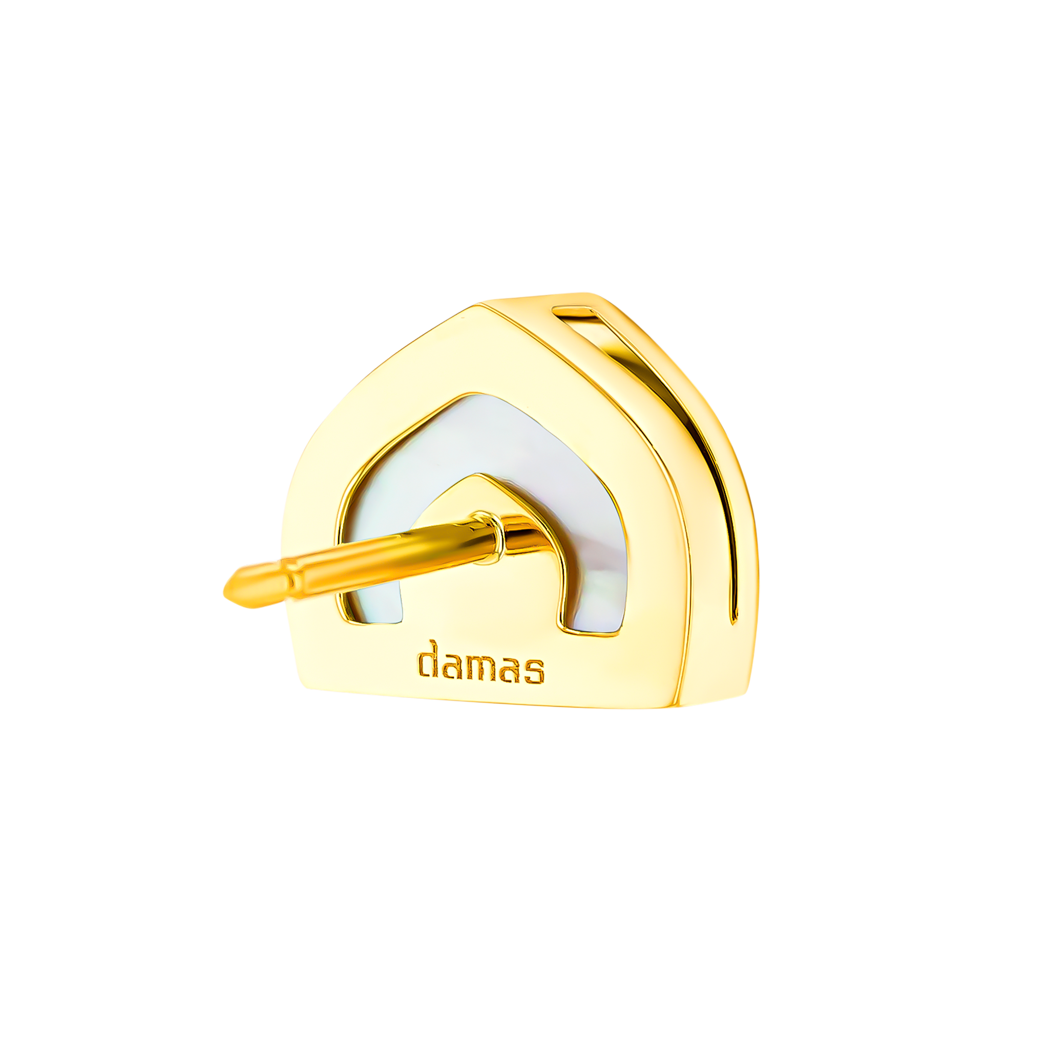 Dome Art Deco Yellow Gold Earrings with Mother of Pearl and Diamond