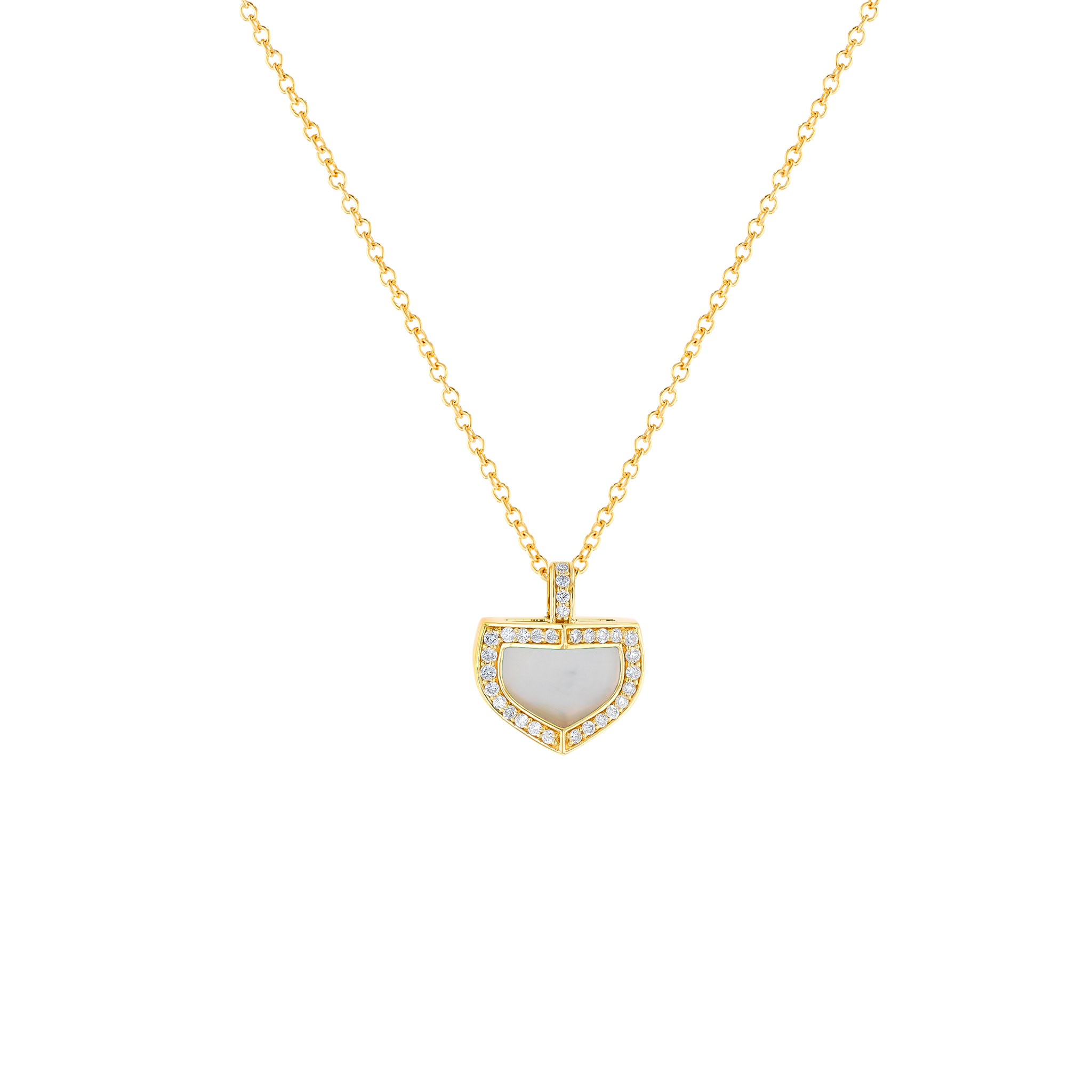 Dome Art Deco Yellow Gold Necklace with Mother of Pearl and Diamond