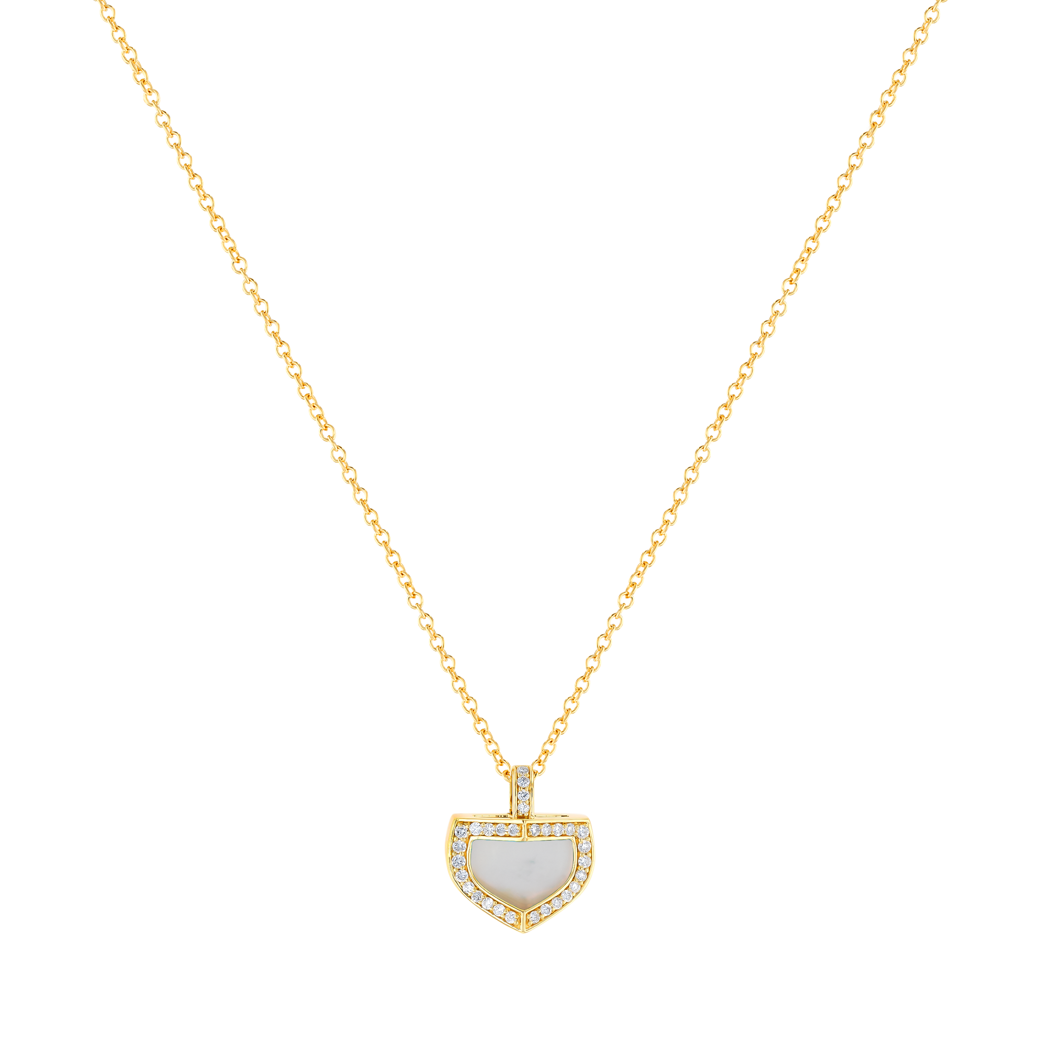 Dome Art Deco Yellow Gold Necklace with Mother of Pearl and Diamond