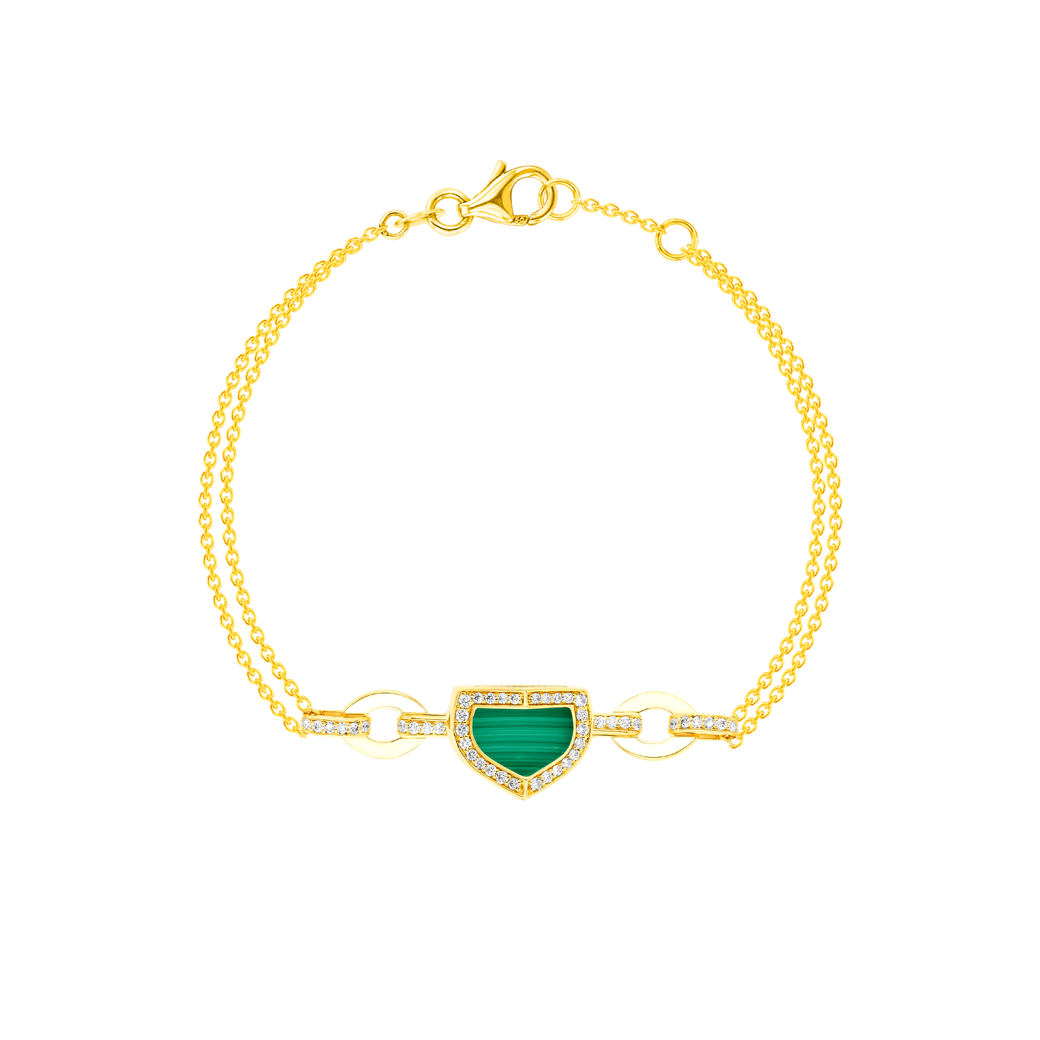 Dome Art Deco Yellow Gold Bracelet with Malachite and Diamond