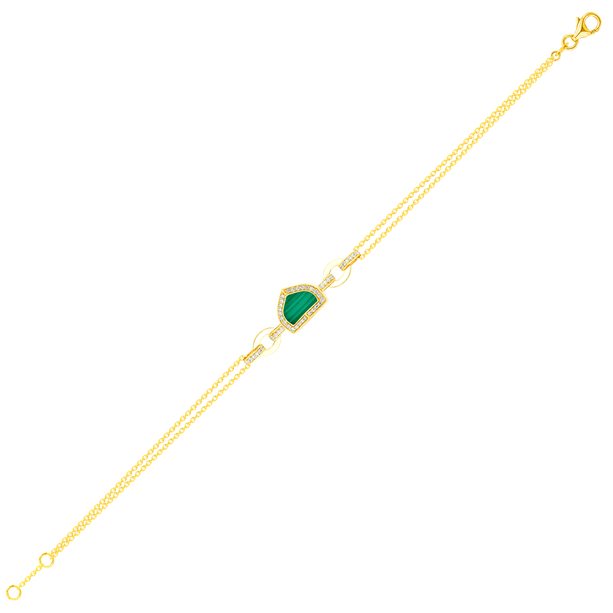 Dome Art Deco Yellow Gold Bracelet with Malachite and Diamond