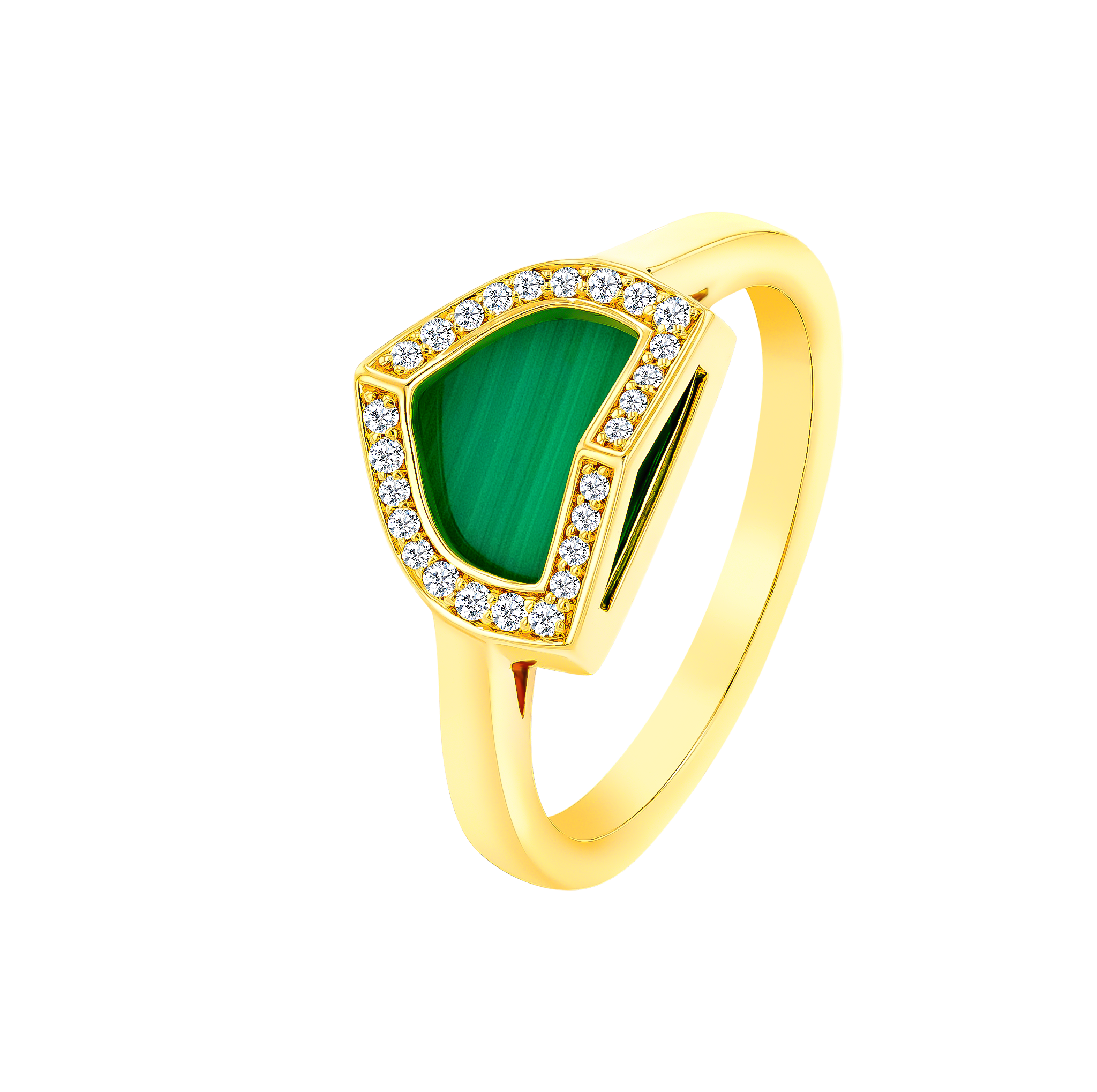 Dome Art Deco Yellow Gold Ring with Malachite and Diamond