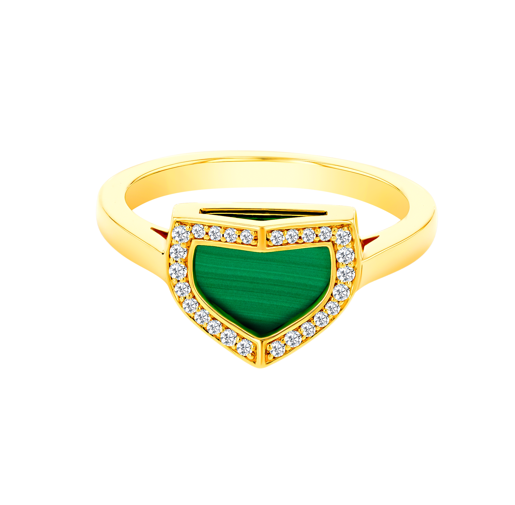 Dome Art Deco Yellow Gold Ring with Malachite and Diamond
