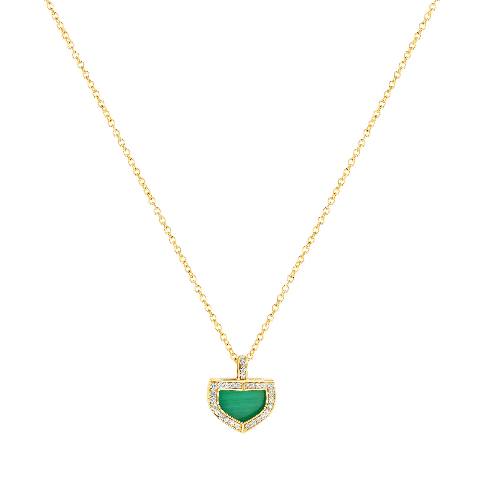 Dome Art Deco Yellow Gold Necklace with Malachite and Diamond