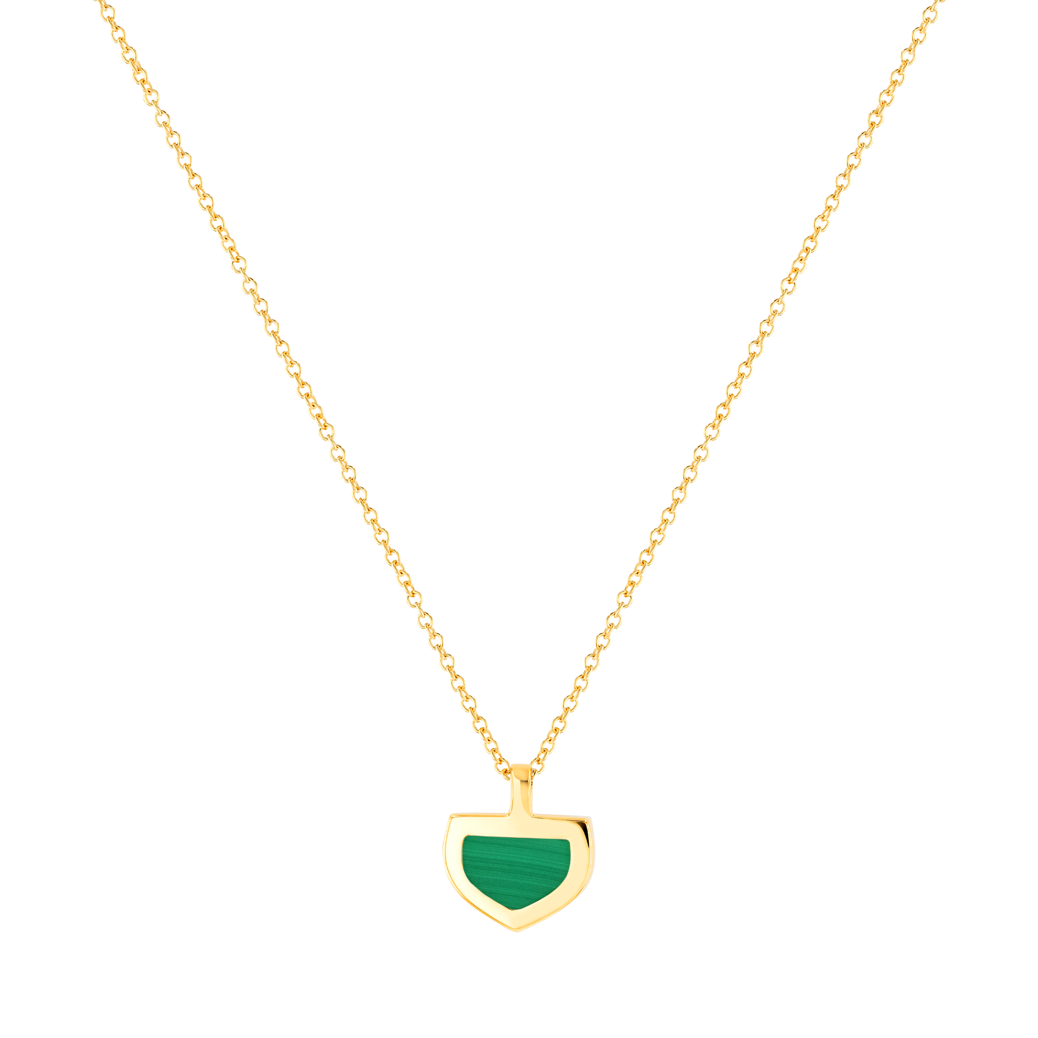 Dome Art Deco Yellow Gold Necklace with Malachite and Diamond