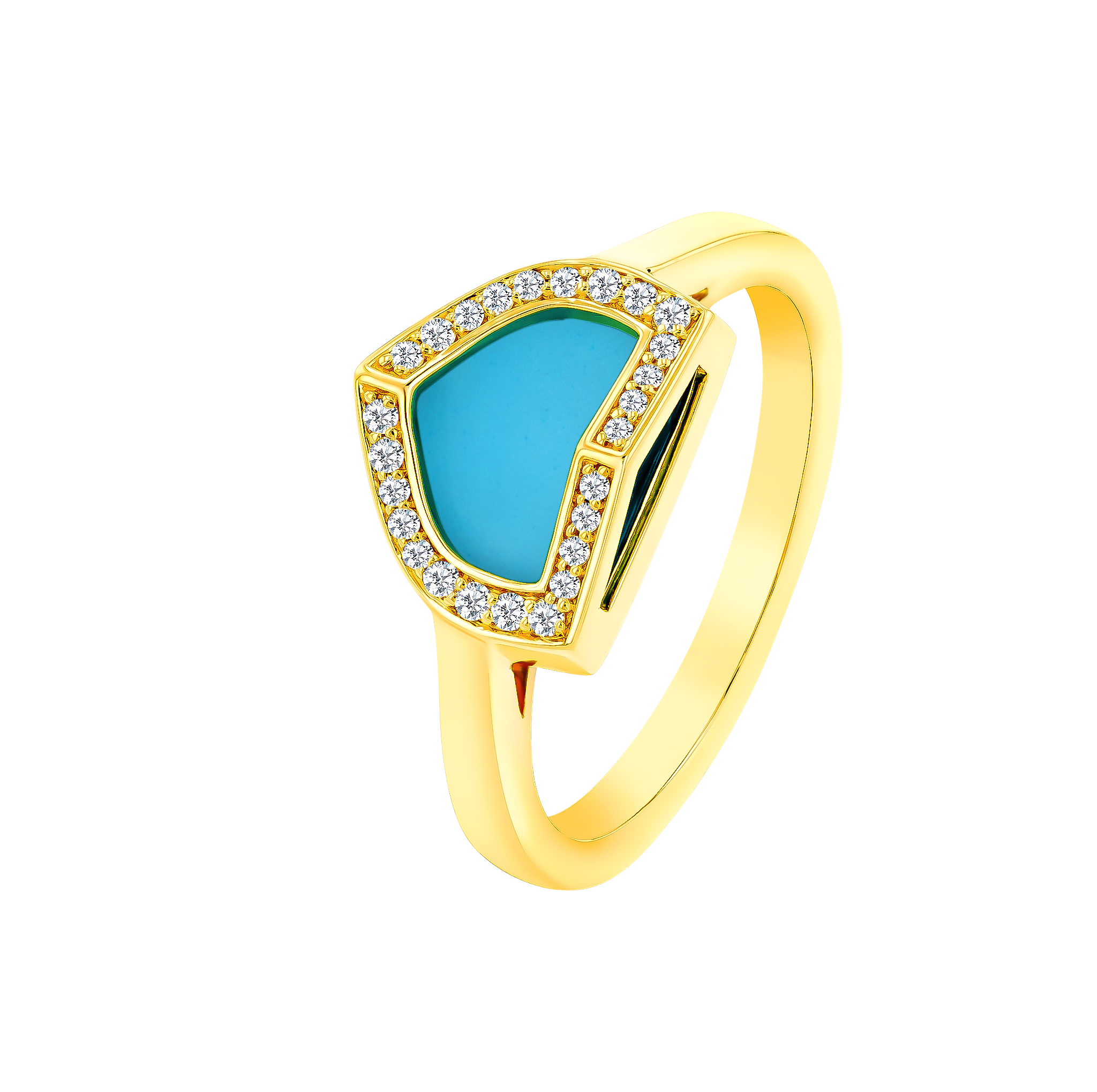 Dome Art Deco Yellow Gold Ring with Turquoise and Diamond