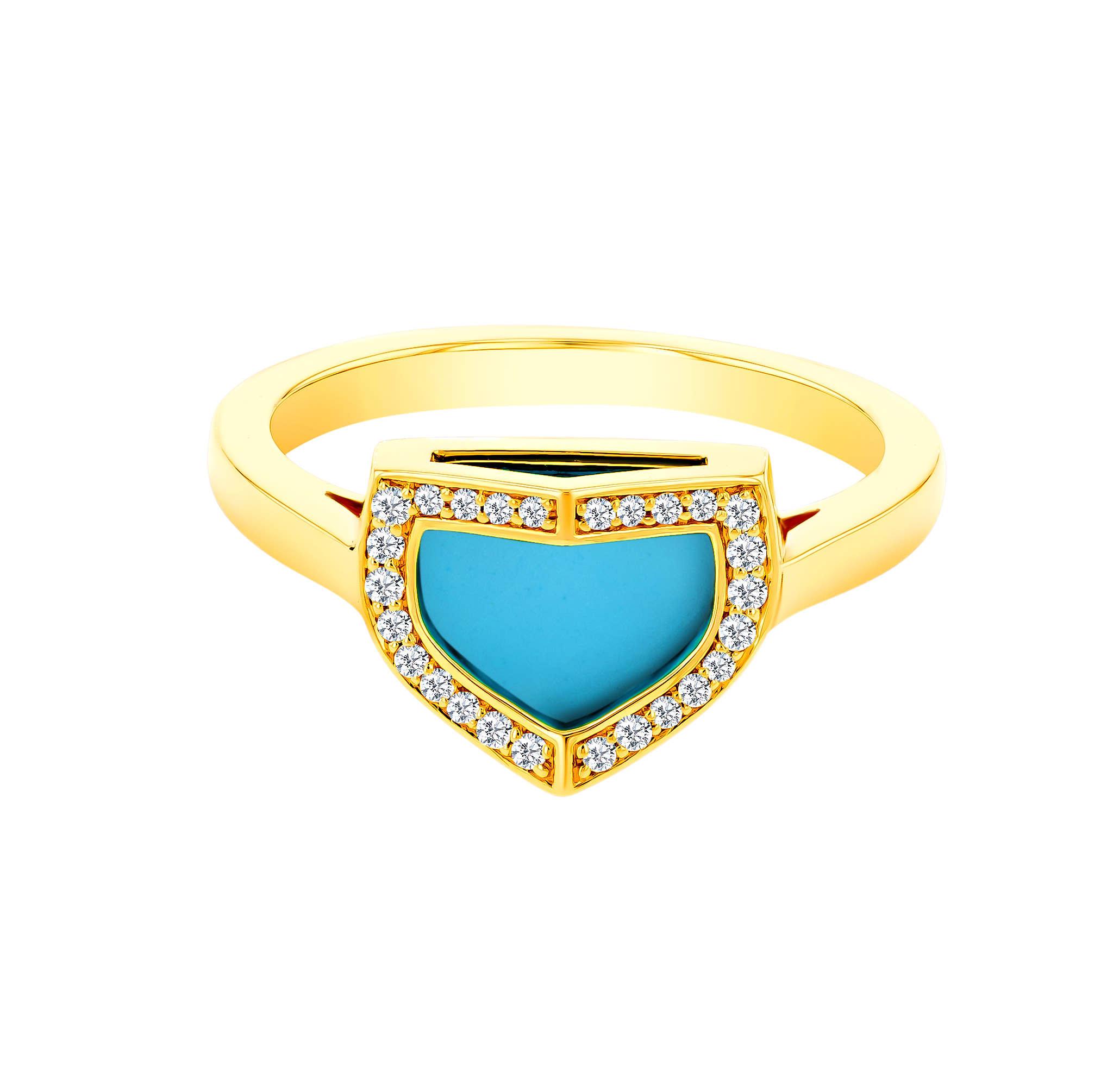 Dome Art Deco Yellow Gold Ring with Turquoise and Diamond