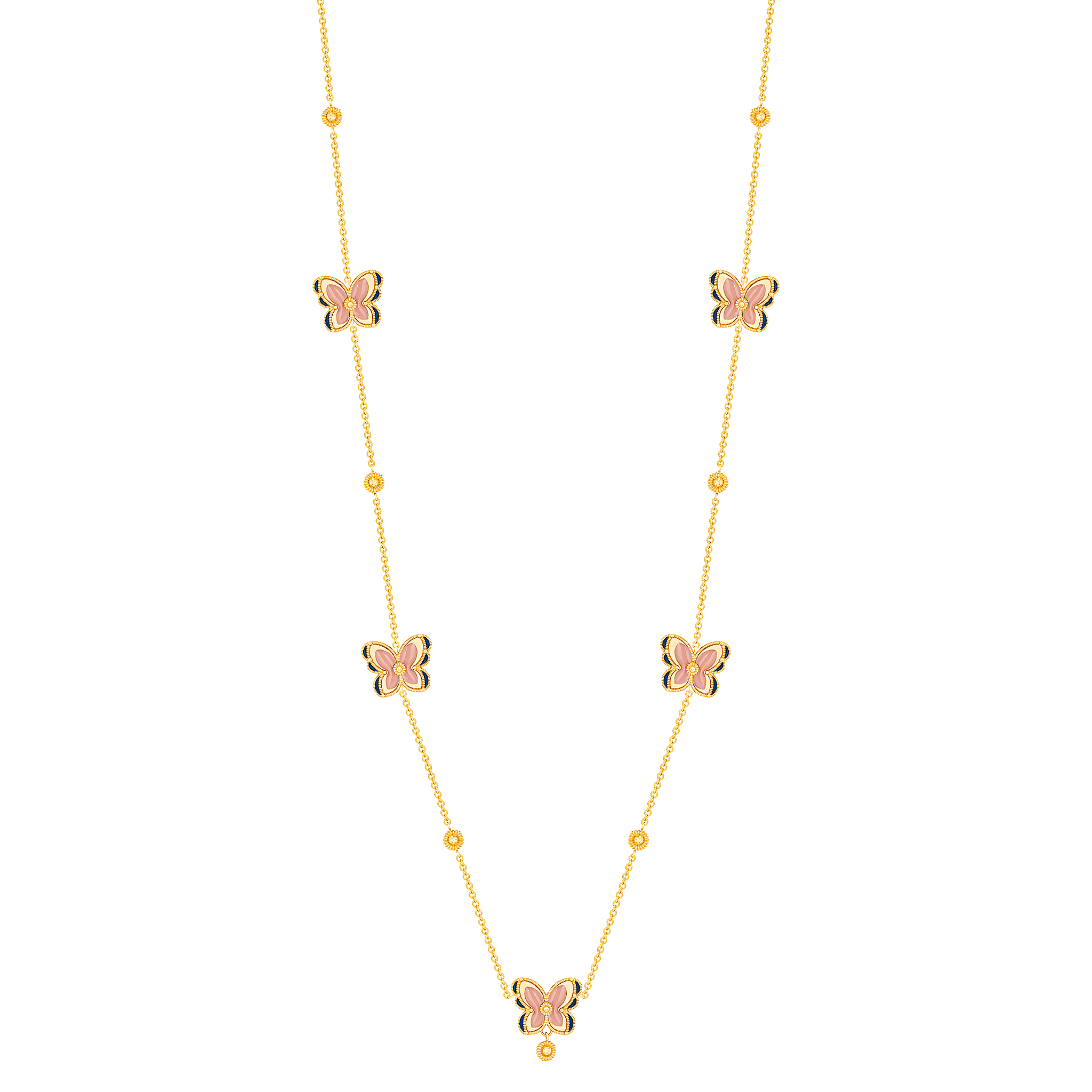 Farfasha Giardino Tin Cup Blue and Pink Enamel Necklace 