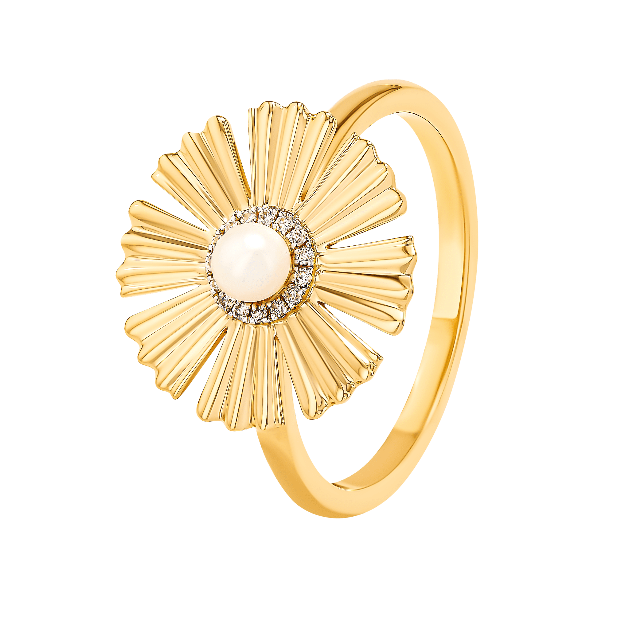 Farfasha Sunkiss Yellow Gold Ring with Pearl and Diamond